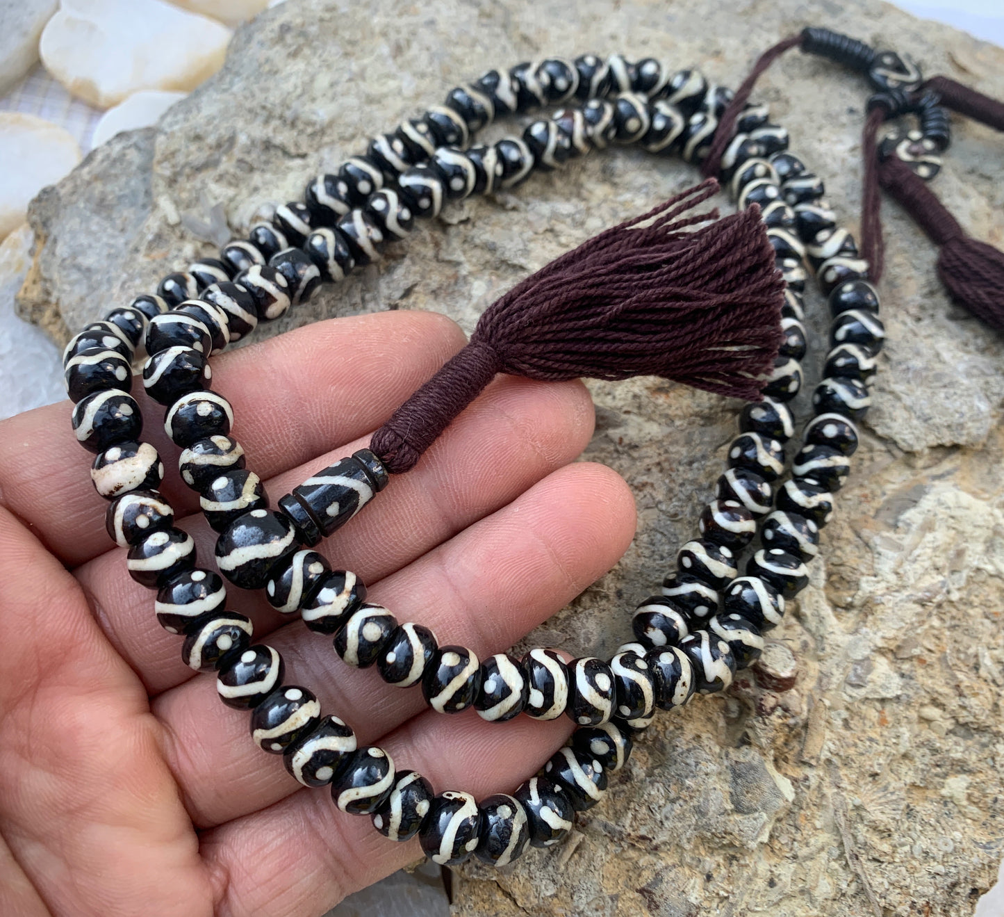 Natural Buffalo Bone Yin Yang DZI 108 Beads Prayer Mala