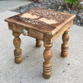 Solid Mango Wood Hand Carved Puja Shrine Altar Meditation Table Tree Of Life - DharmaObjects