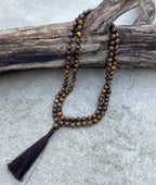 Tiger’s Eye Mala 108 Beads – Hand Knotted Gemstone Meditation Prayer Necklace