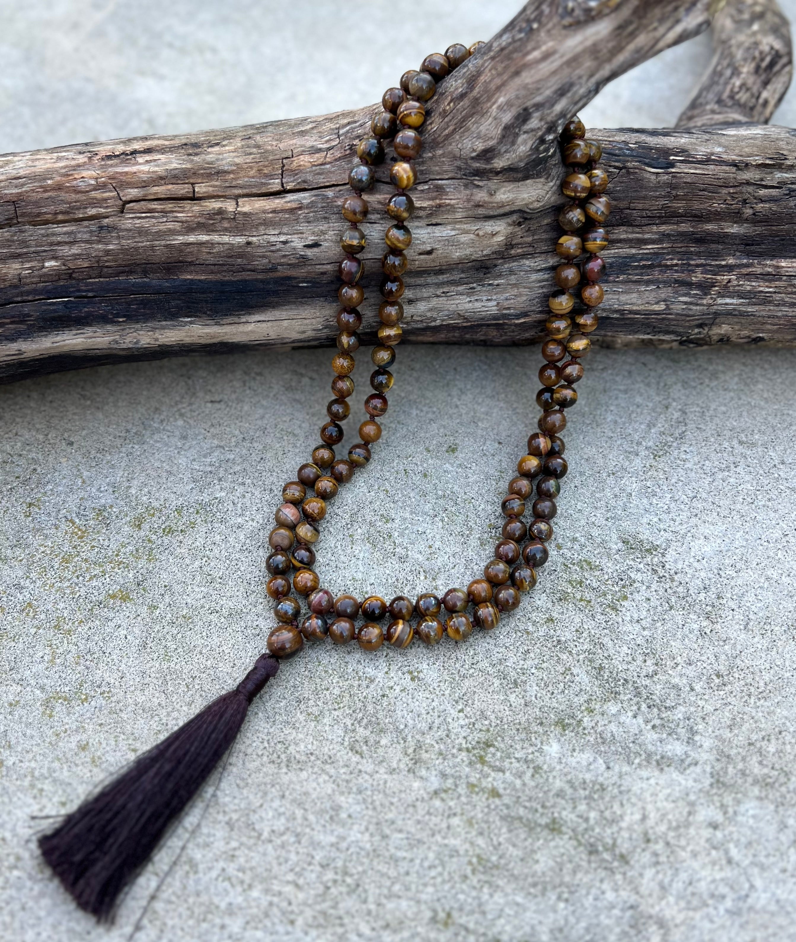 Tiger’s Eye Mala 108 Beads – Hand Knotted Gemstone Meditation Prayer Necklace