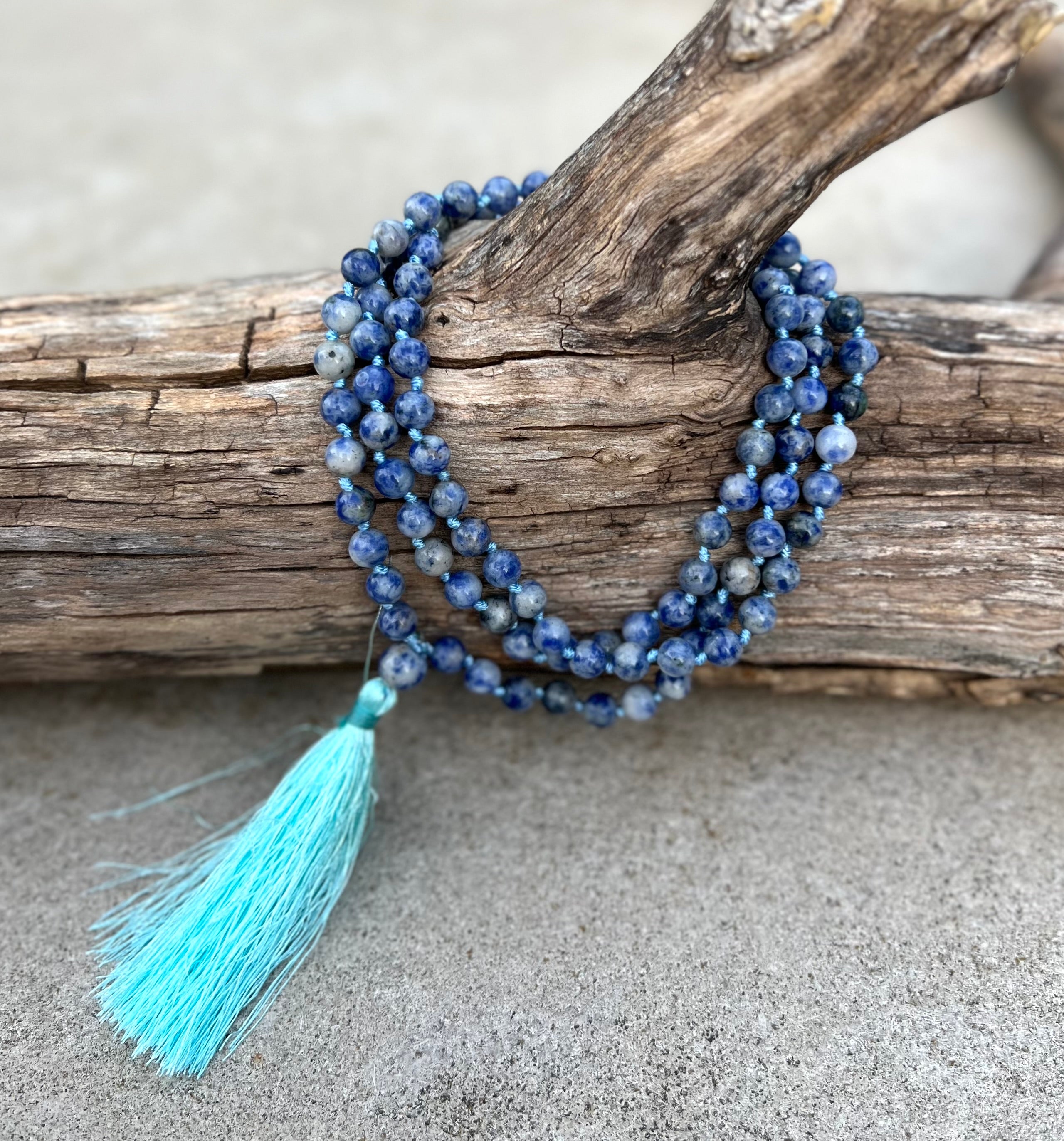 Sodalite Mala 108 Beads – Hand Knotted Gemstone Meditation Prayer Necklace