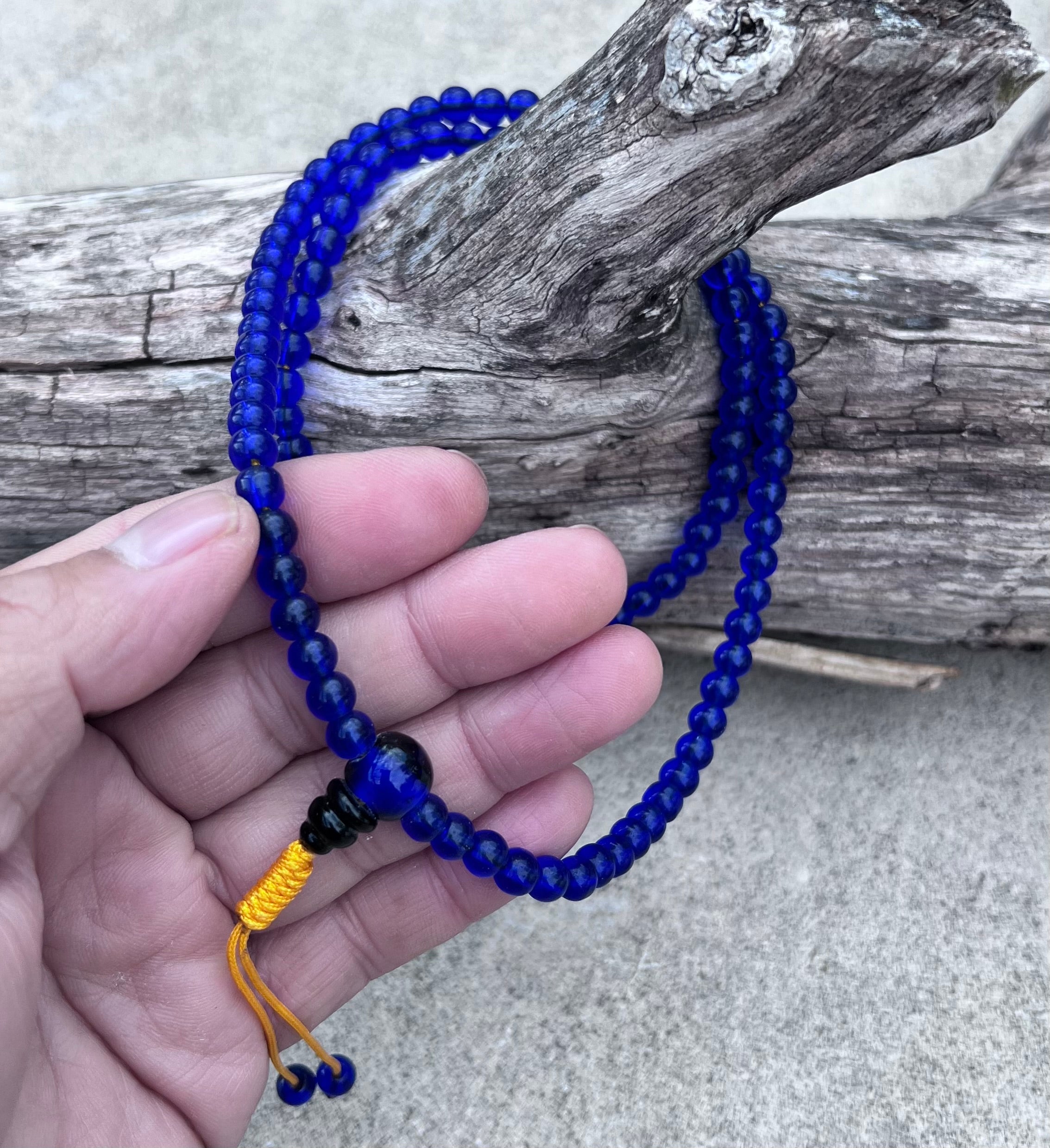 Tibetan Buddhist Mala / Rosary 108 Glass Beads / Free Mala Pouch
