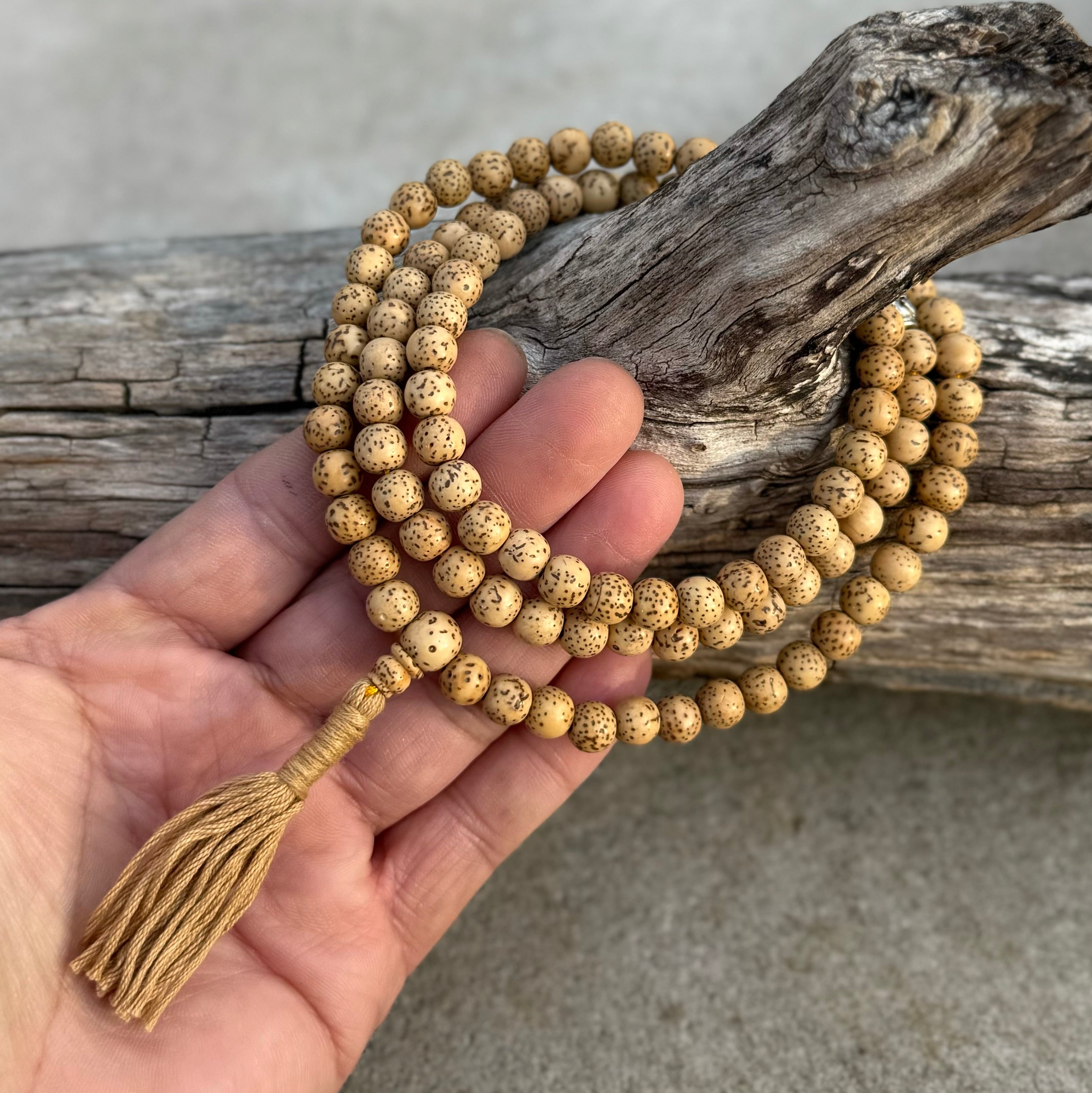 Natural Lotus Seed 108 Beads Prayer Mala - DharmaObjects