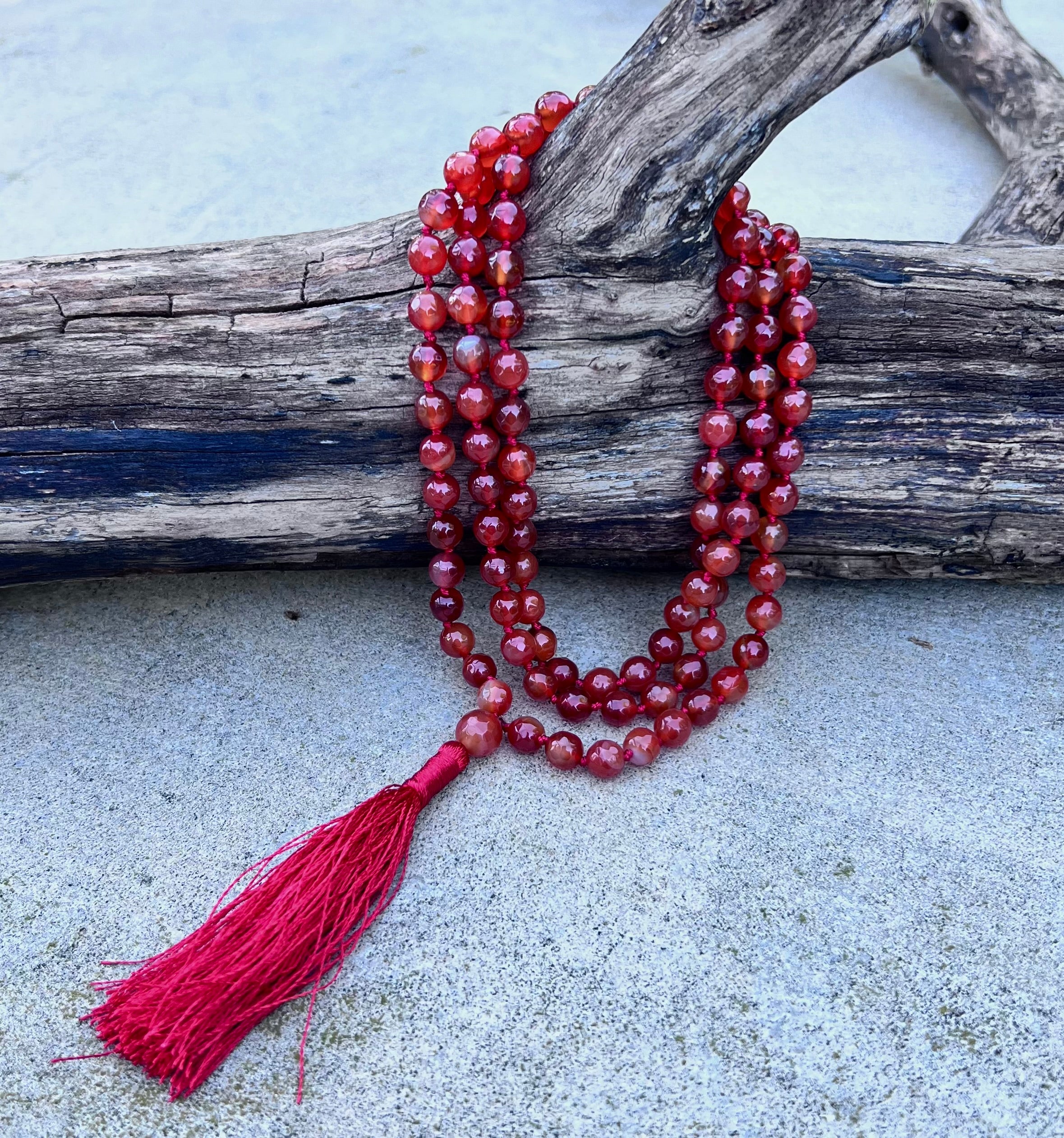Carnelian Mala 108 Beads – Hand Knotted Gemstone Meditation Prayer Necklace