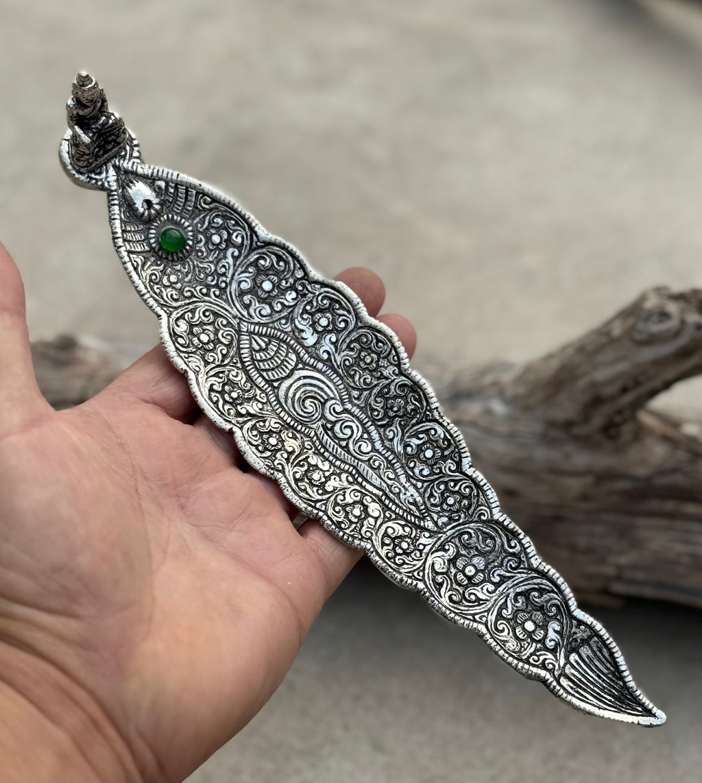 Eco-Friendly Recycled Aluminum Buddha Boat Incense Burner - Handcrafted in India