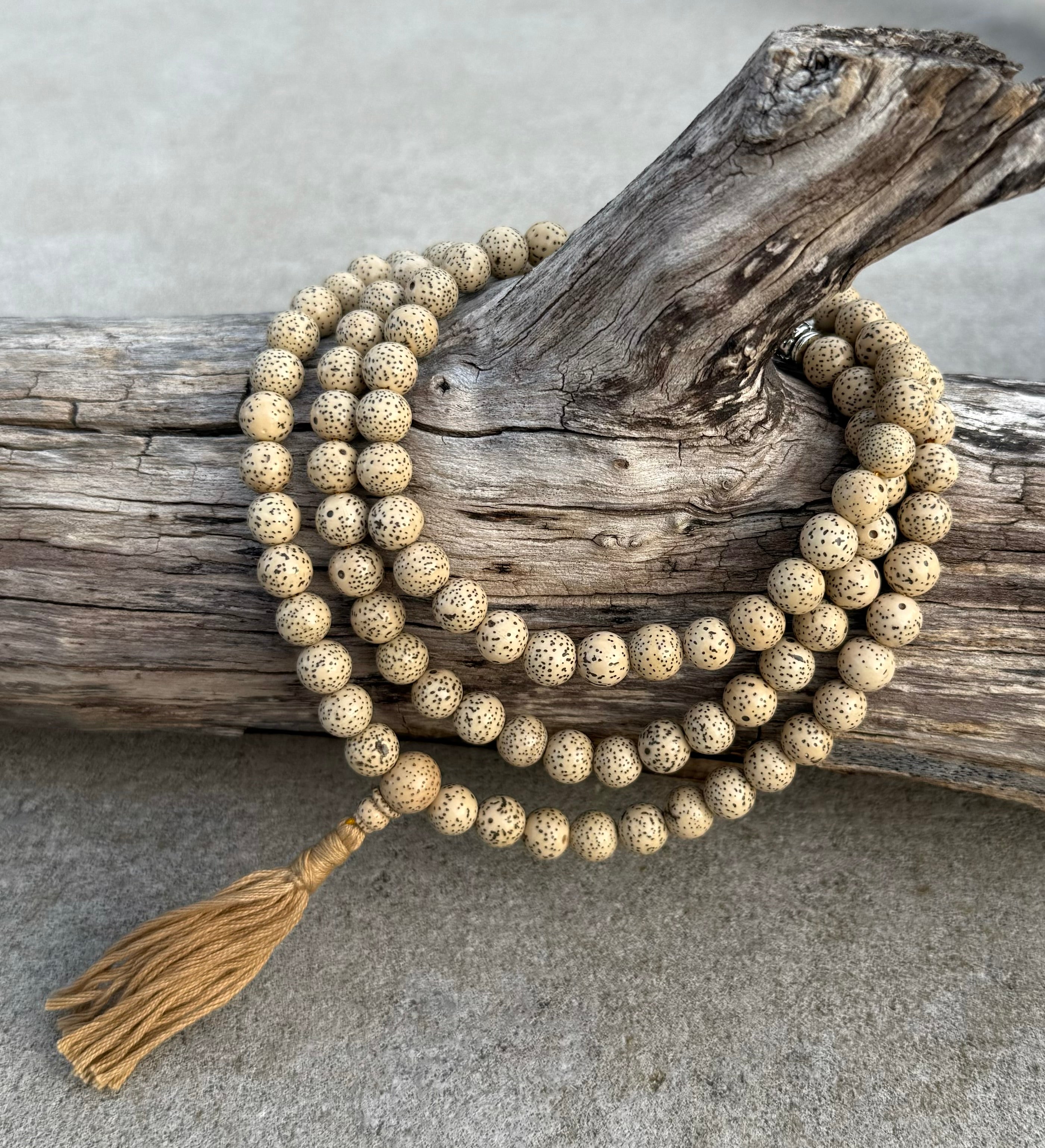 Natural Lotus Seed 108 Beads Prayer Mala - DharmaObjects