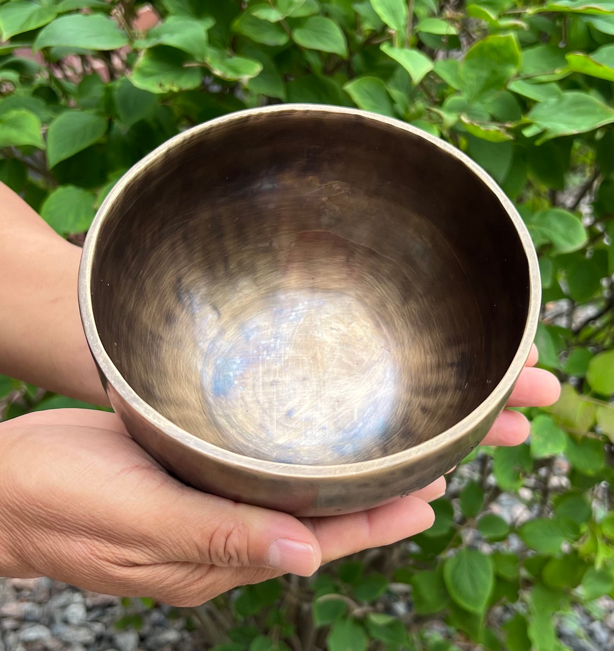 Hand Hammered Tibetan Full Moon Singing Bowl 6" – Nepalese Meditation Bowl with D Note 315 Hz, Cushion & Mallet for Sacral Chakra Healing - DharmaObjects