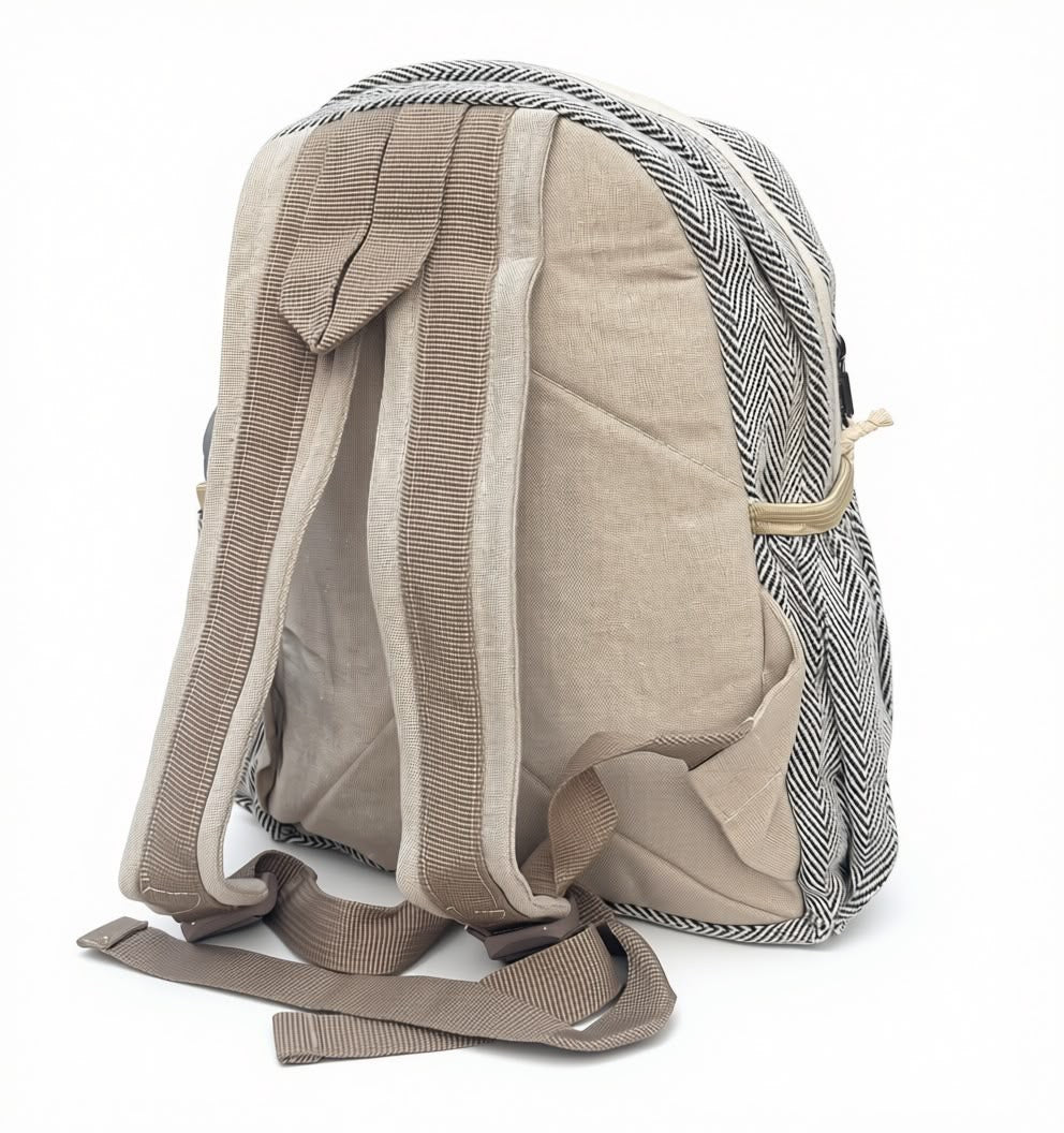 KayJayStyles Black Stripe Handmade Hemp Backpack – Small Lightweight Nepal Daypack - DharmaObjects