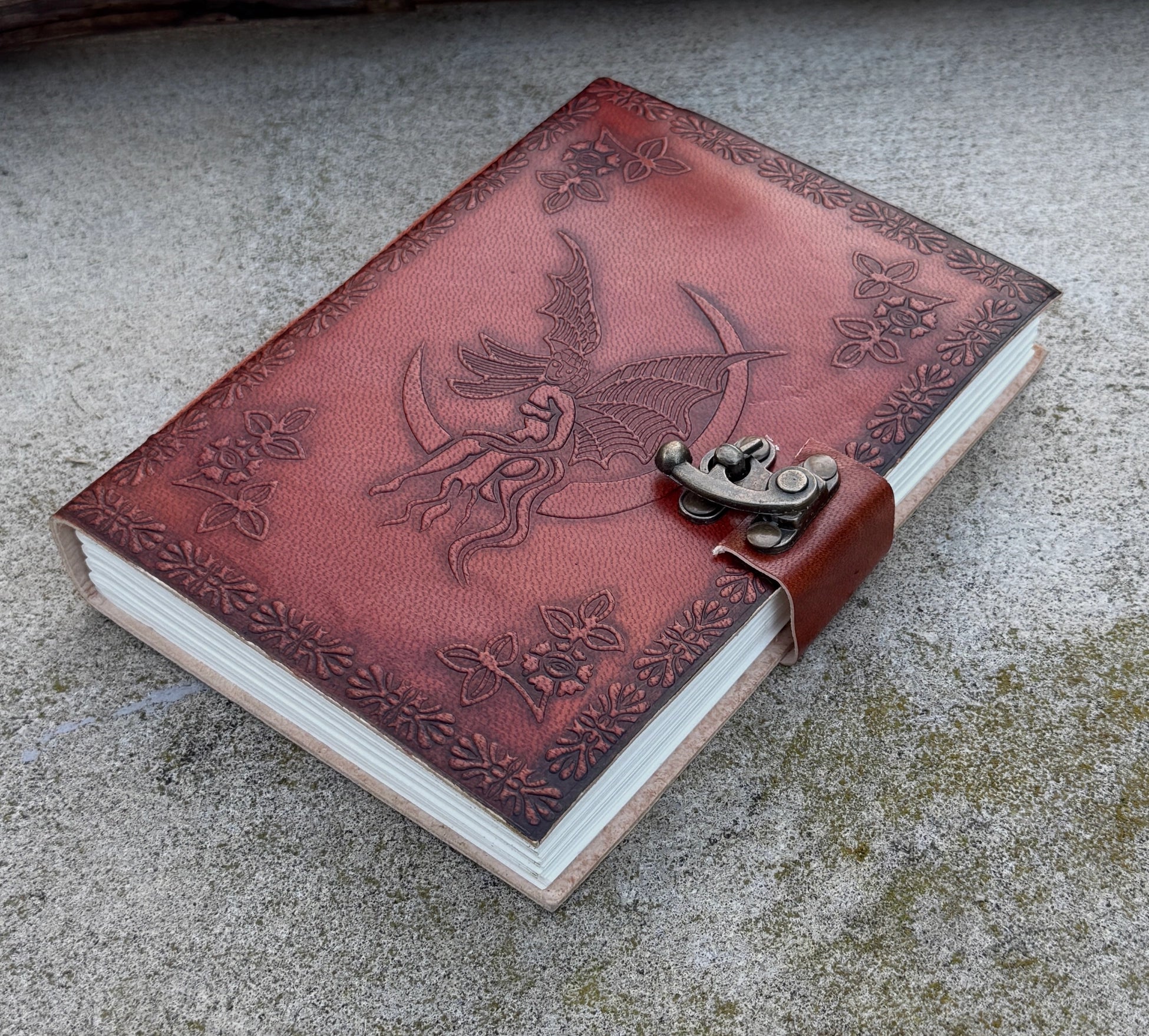 Handmade Fairy Moon Embossed Leather Journal