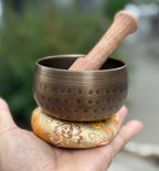Tibetan Palm Size Singing Bowl Set 3" | Meditation Bowl with Mallet & Brocade Cushion for Mindfulness, Yoga & Chakra Healing - DharmaObjects