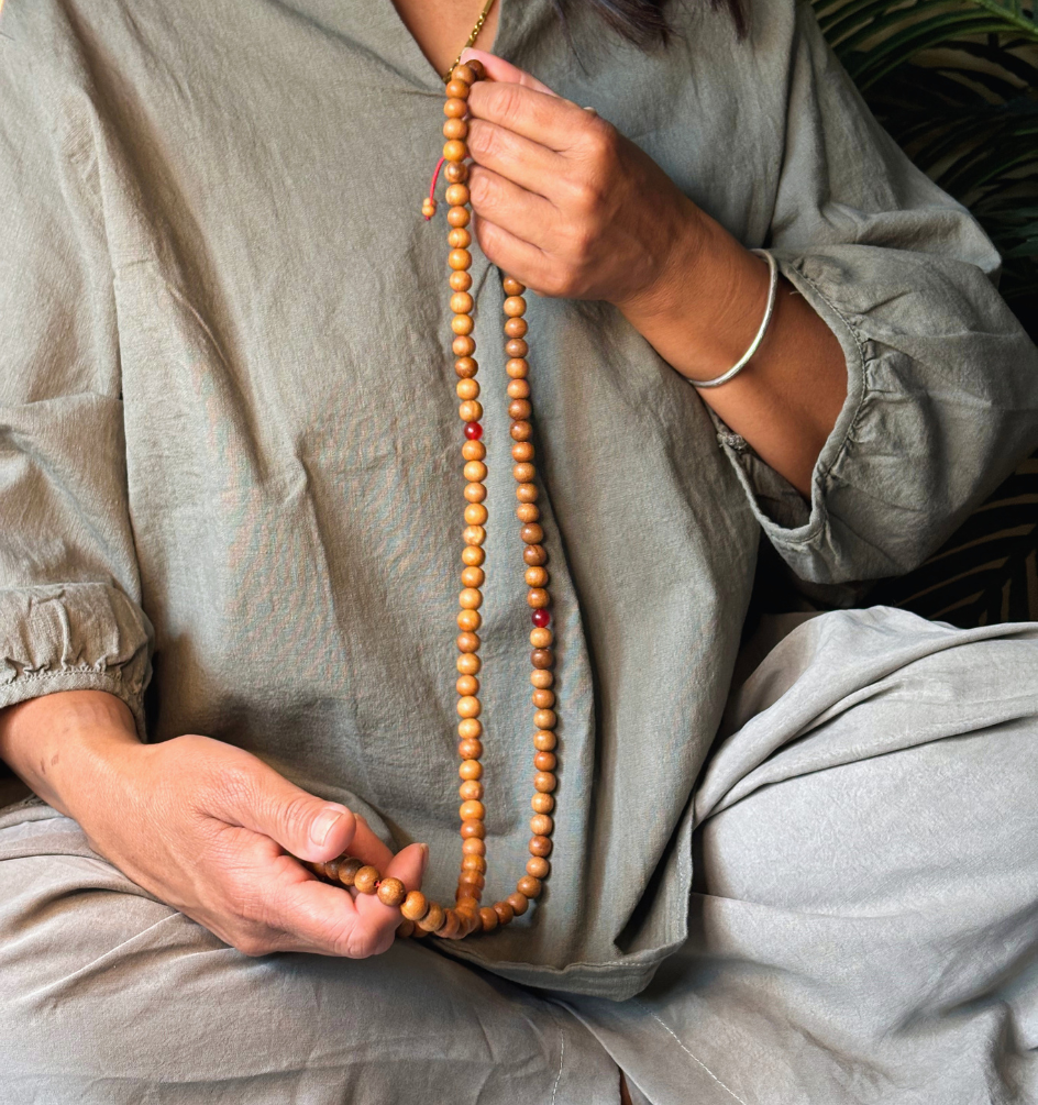 Sandalwood Carnelian Mala - DharmaObjects