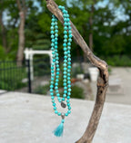 Turquoise Mala 108 Beads – Tibetan Silver Guru Bead & Lotus Charm Meditation Necklace