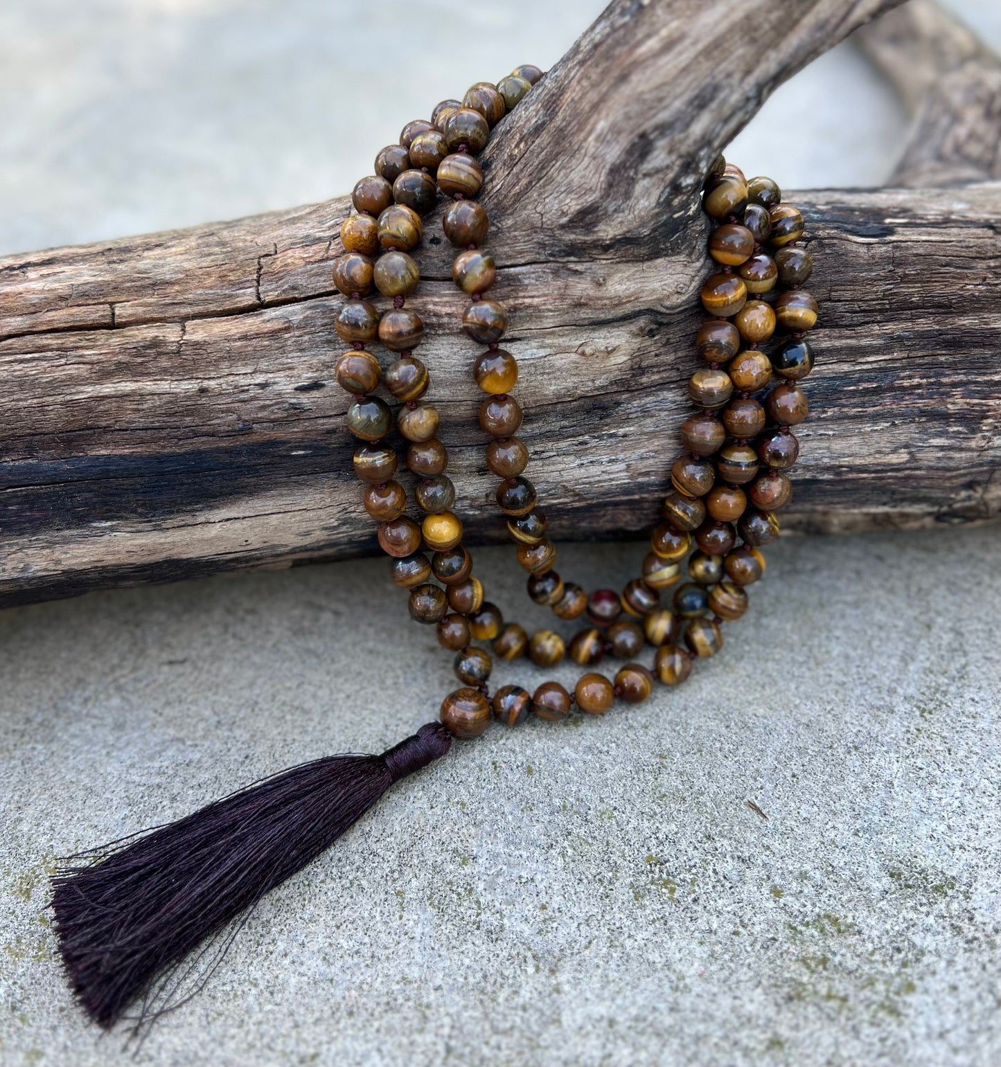 Natural Tiger Eyes Hand Knotted Mala, Rosary 108 Beads, Japa Mala, Meditation Mala, Mala Necklace, Free Silk Pouch