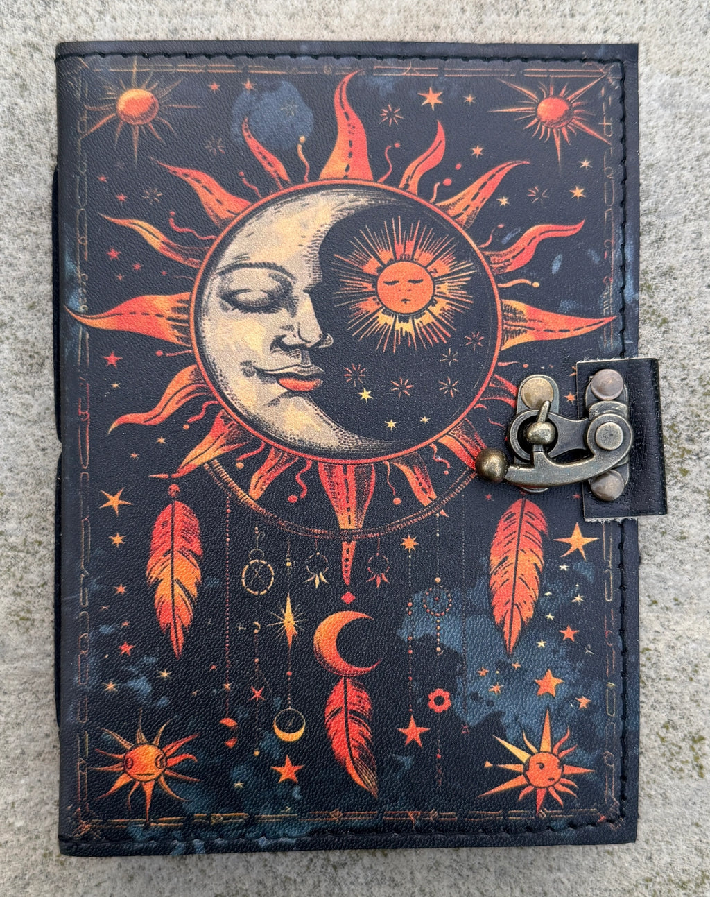 Handmade Celestial Sun & Moon Embossed Leather Journal