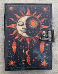 Handmade Celestial Sun & Moon Embossed Leather Journal