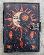 Handmade Celestial Sun & Moon Embossed Leather Journal