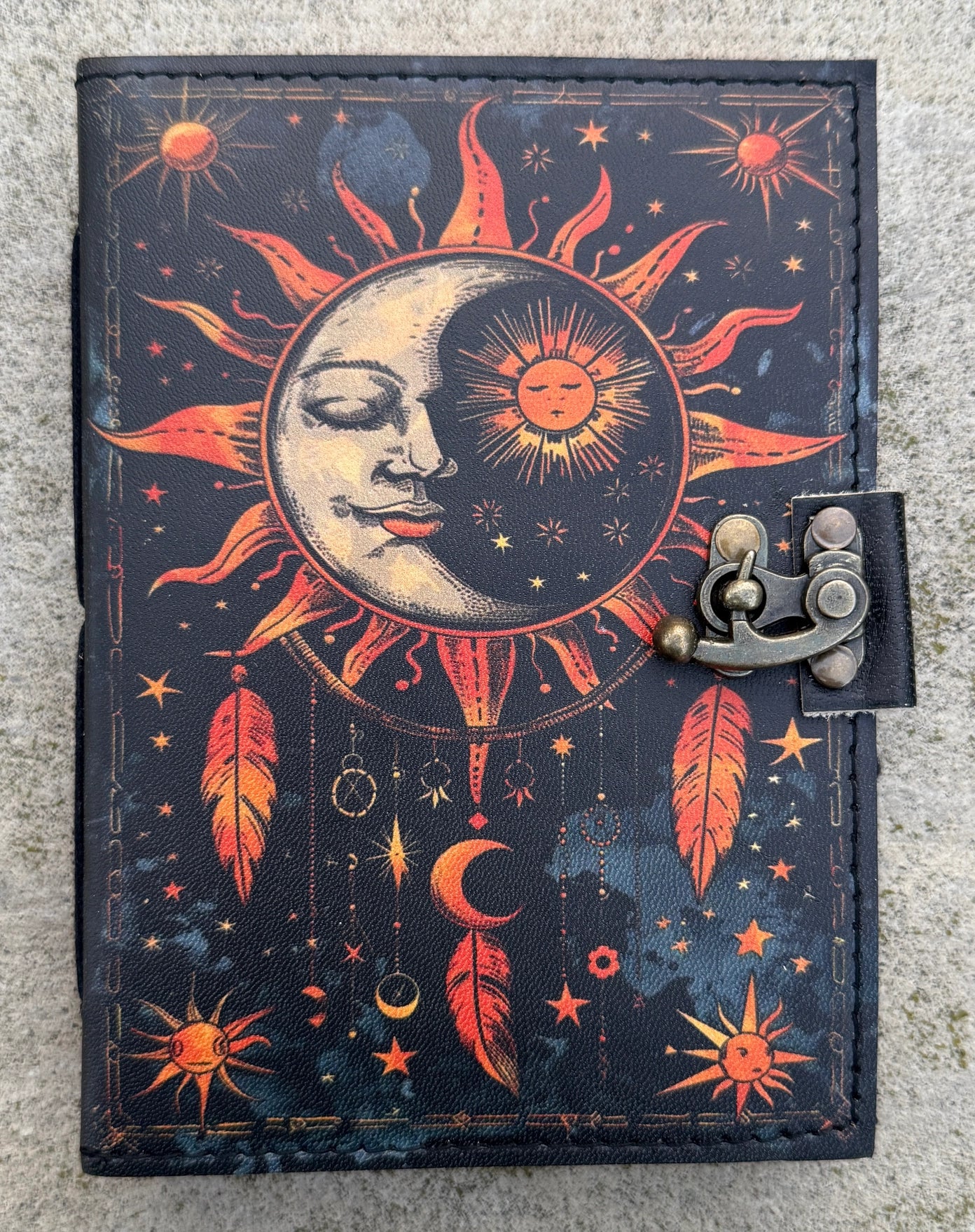 Handmade Celestial Sun & Moon Embossed Leather Journal