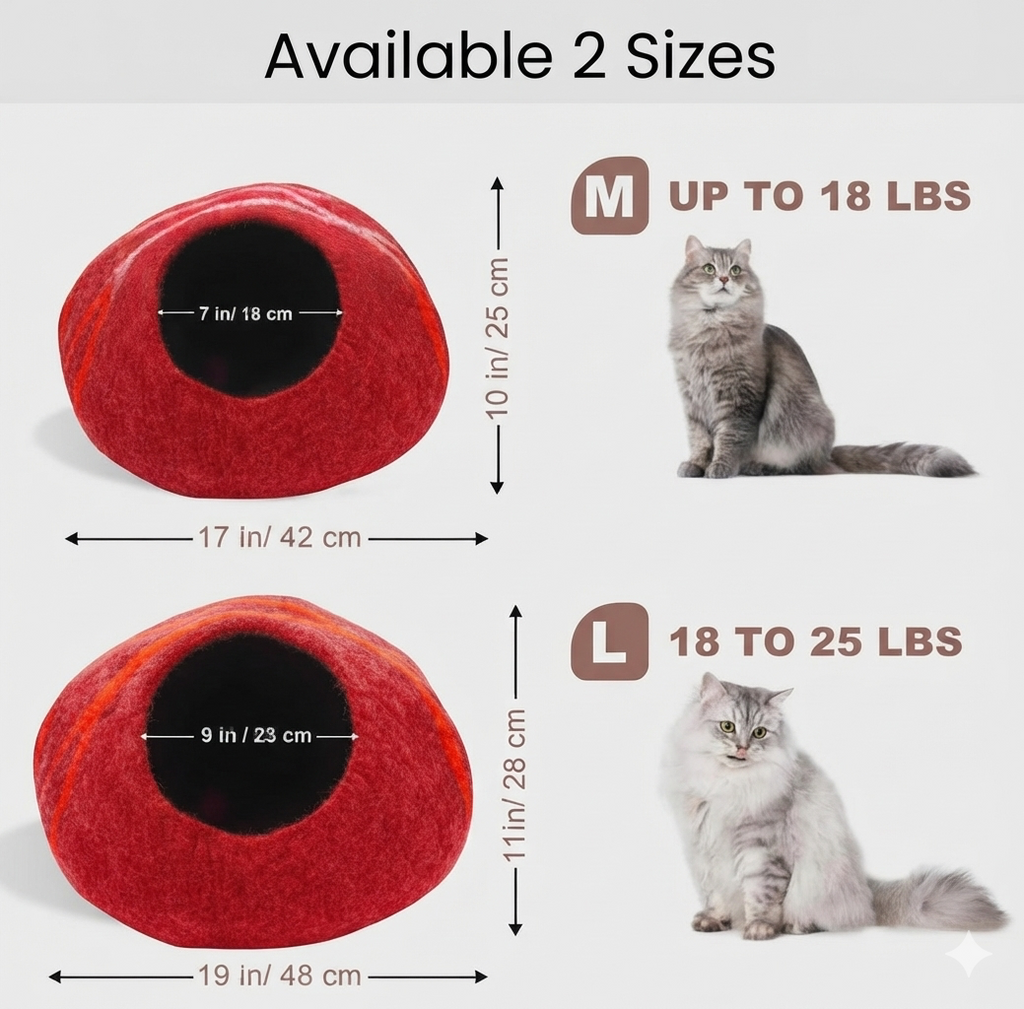 KayJayStyles Felt Cat Cave / Cat Bed / Warm Cat House / Cat Cocoon Hand Felted Natural Wool Eco-Friendly - Great Cat Gift