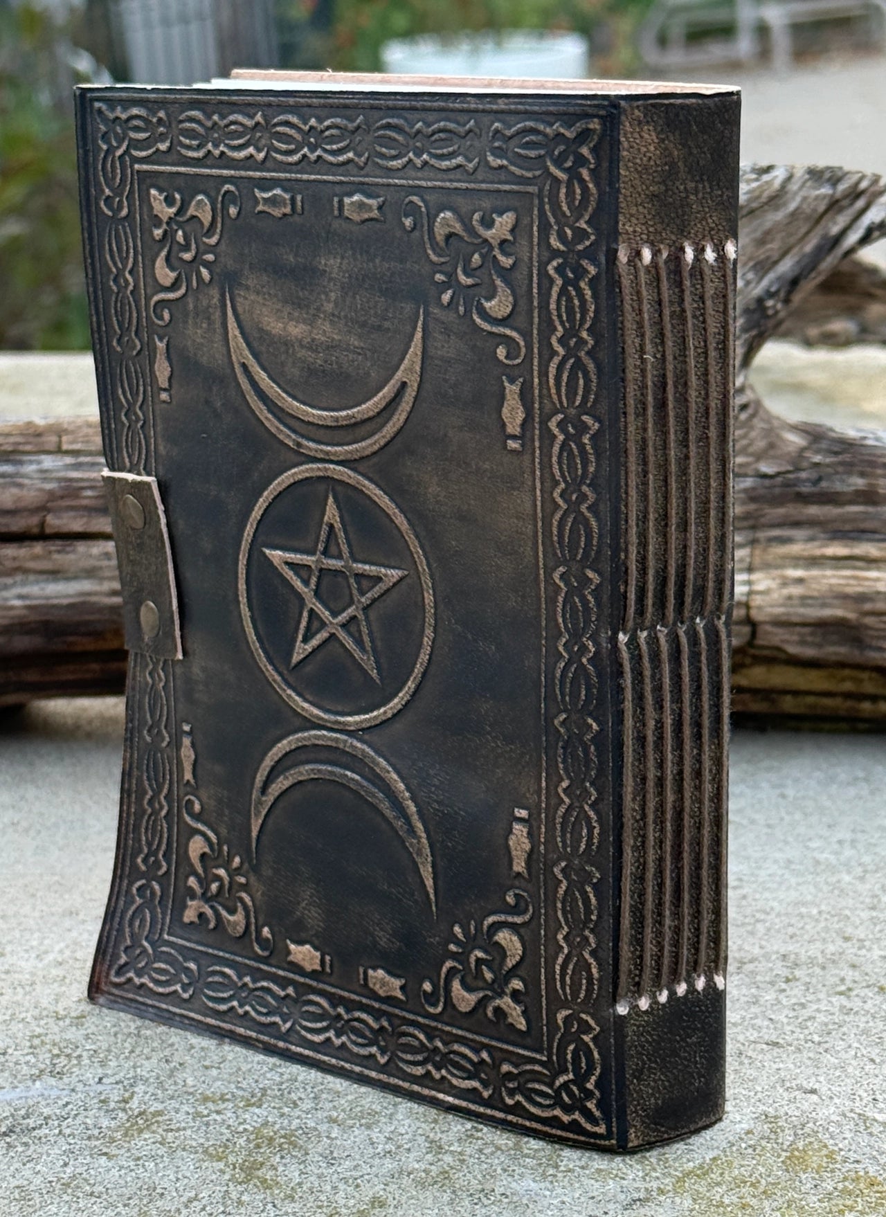 Handmade Triple Moon Embossed Leather Journal