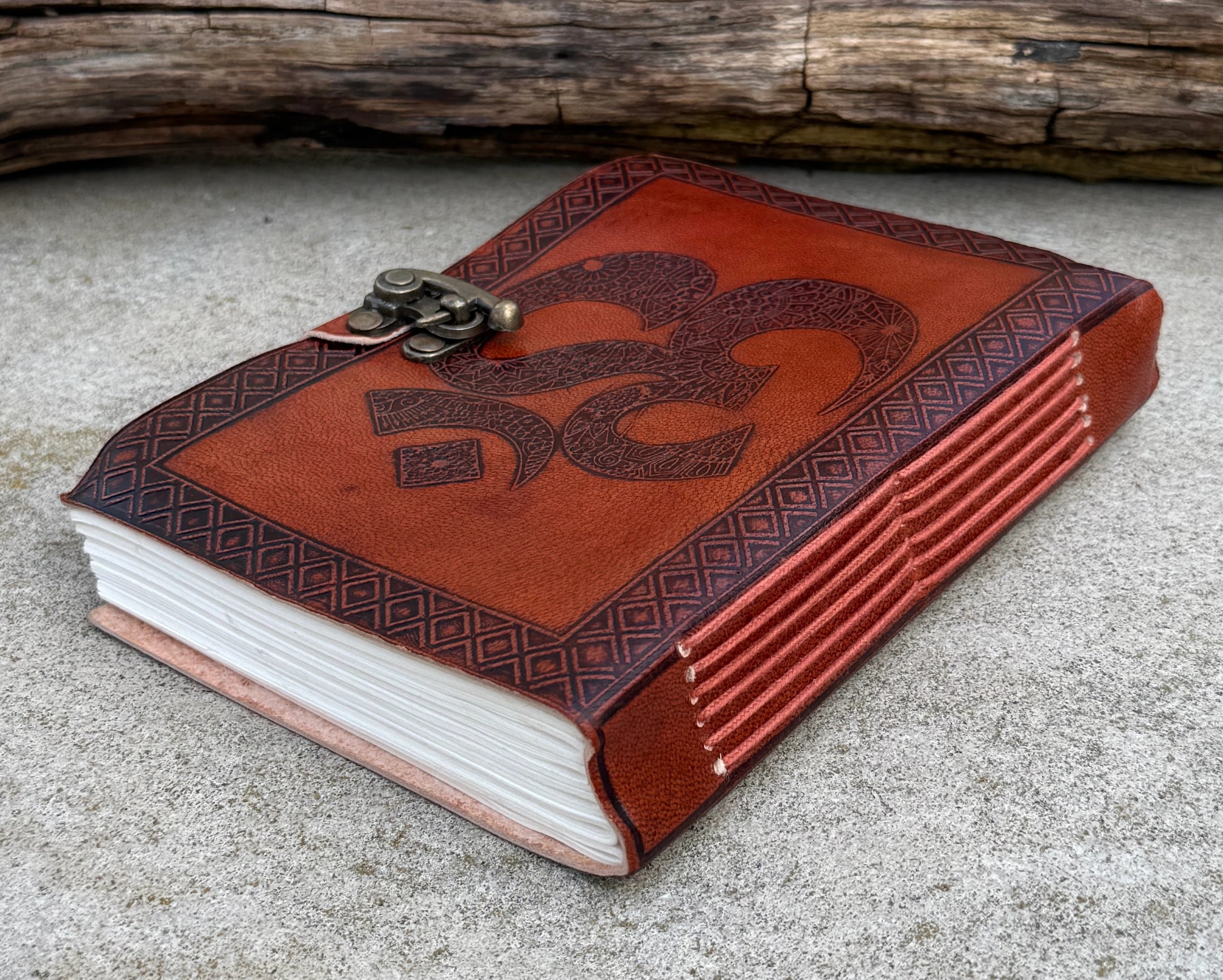 Handmade Om Embossed Leather Journal