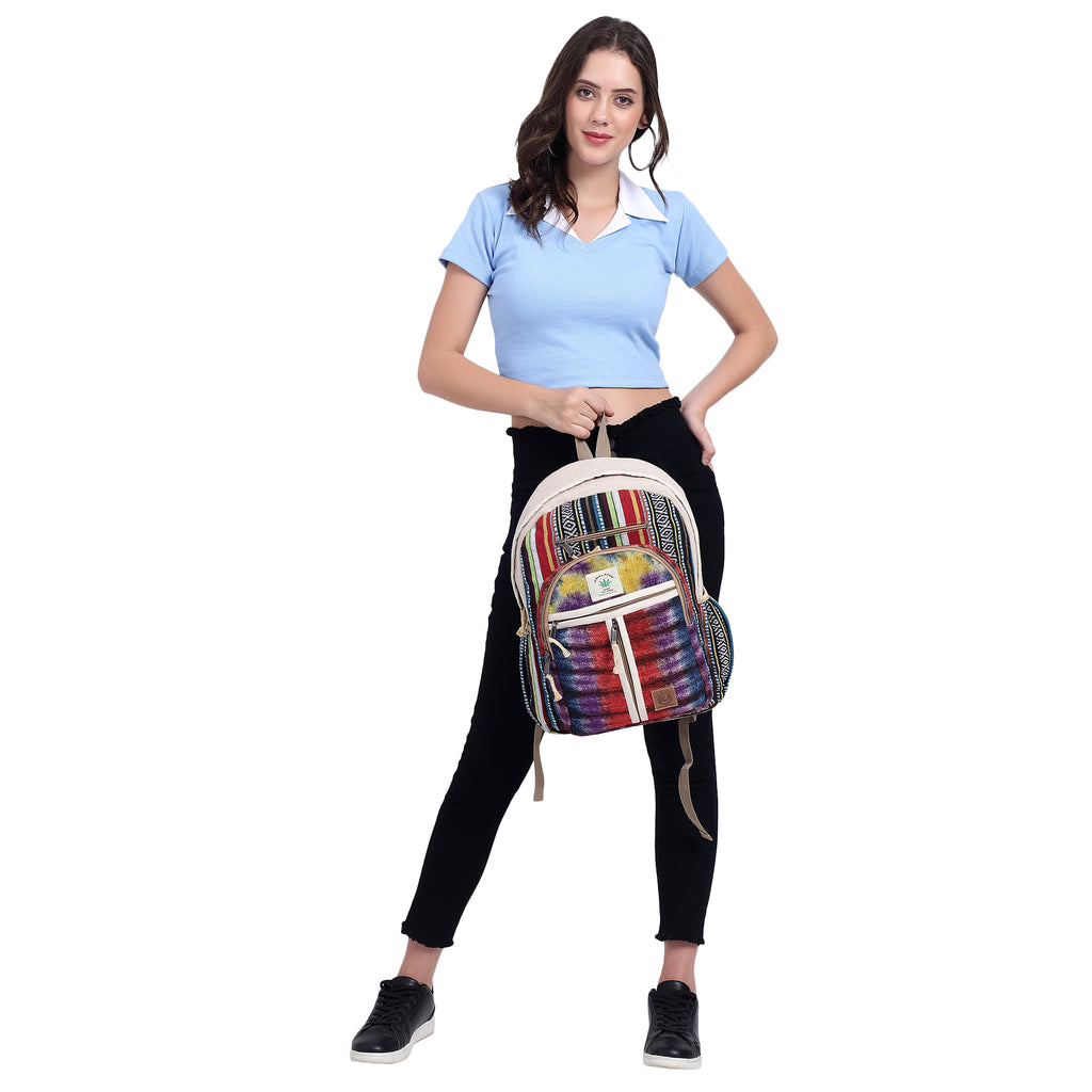 KayJayStyles Natural Handmade Large Multi Pocket Hemp Nepal Backpack (BKPK5) - DharmaObjects