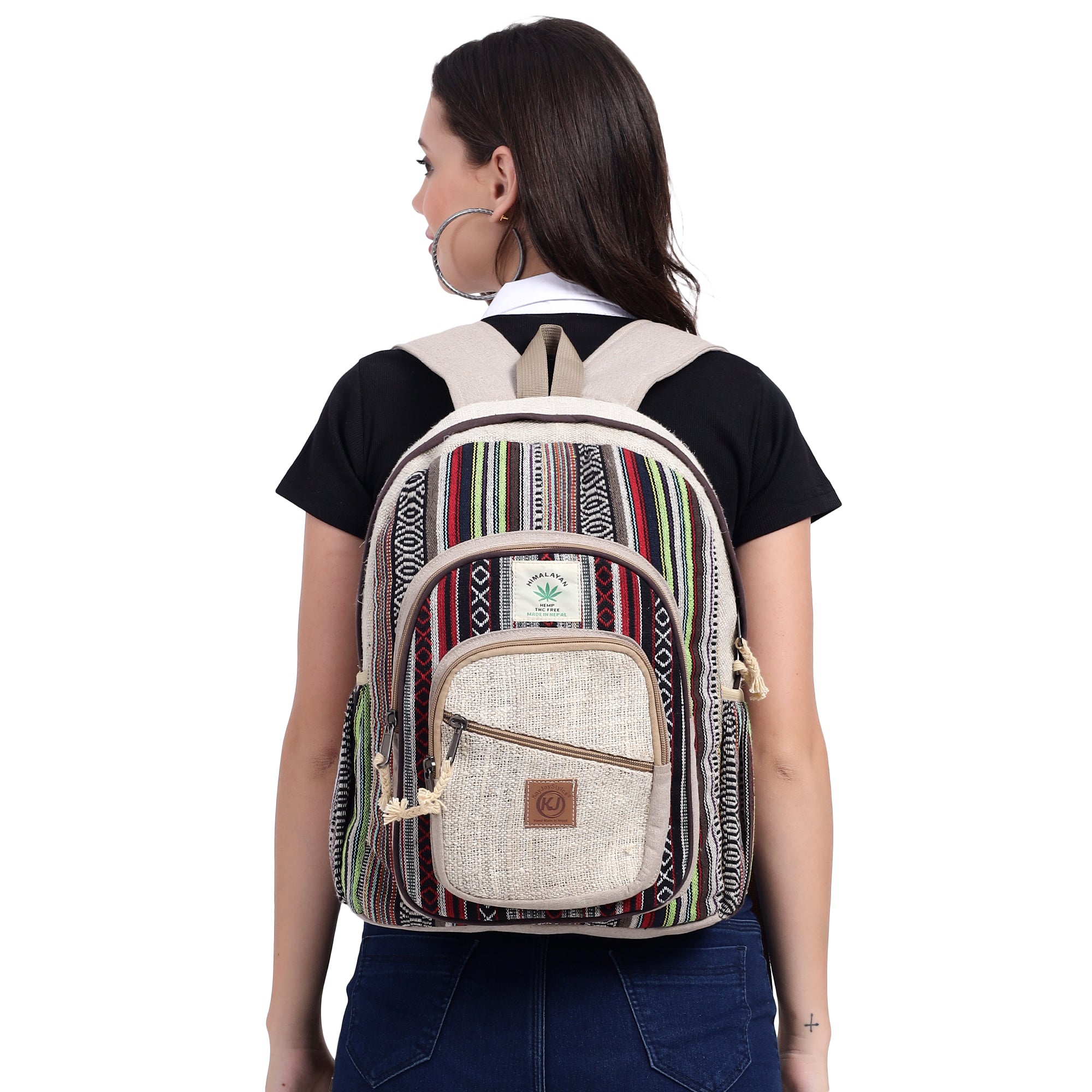 KayJayStyles Natural Handmade Large Multi Pocket Hemp Nepal Backpack - DharmaObjects