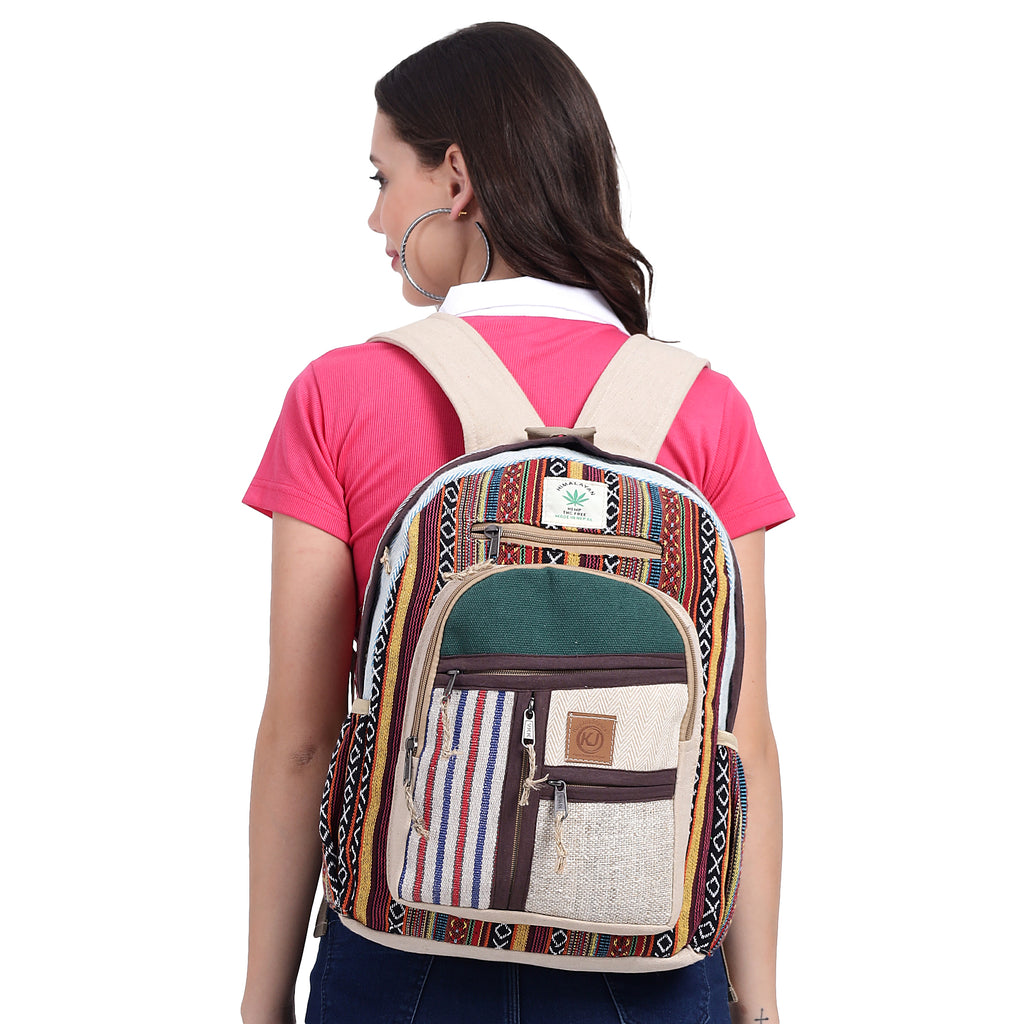 KayJayStyles Green Patch Handmade Hemp Backpack from Nepal – Mini, Daypack & Large Sizes - DharmaObjects