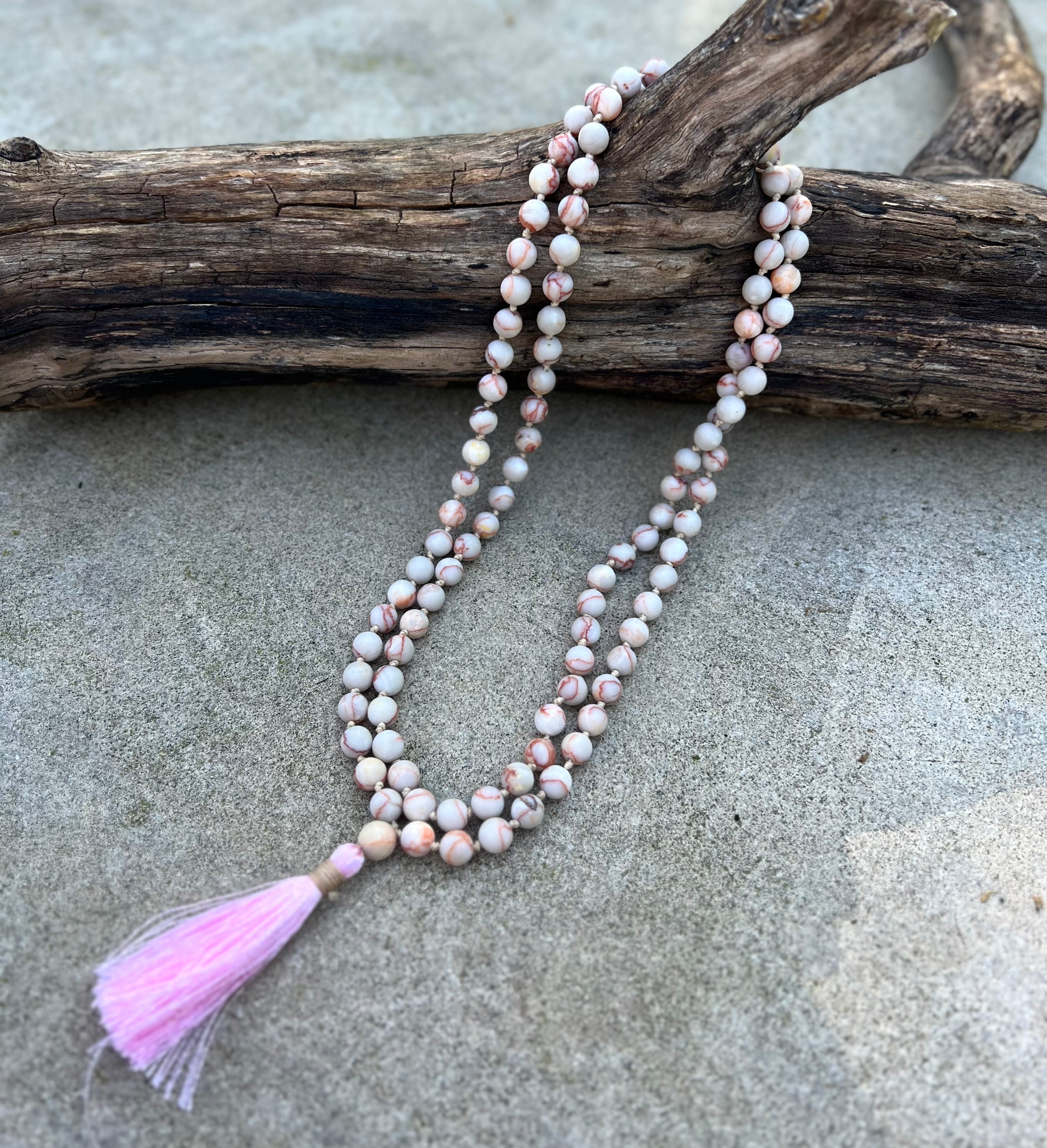 Red Jasper Mala 108 Beads – Hand Knotted Gemstone Meditation Prayer Necklace
