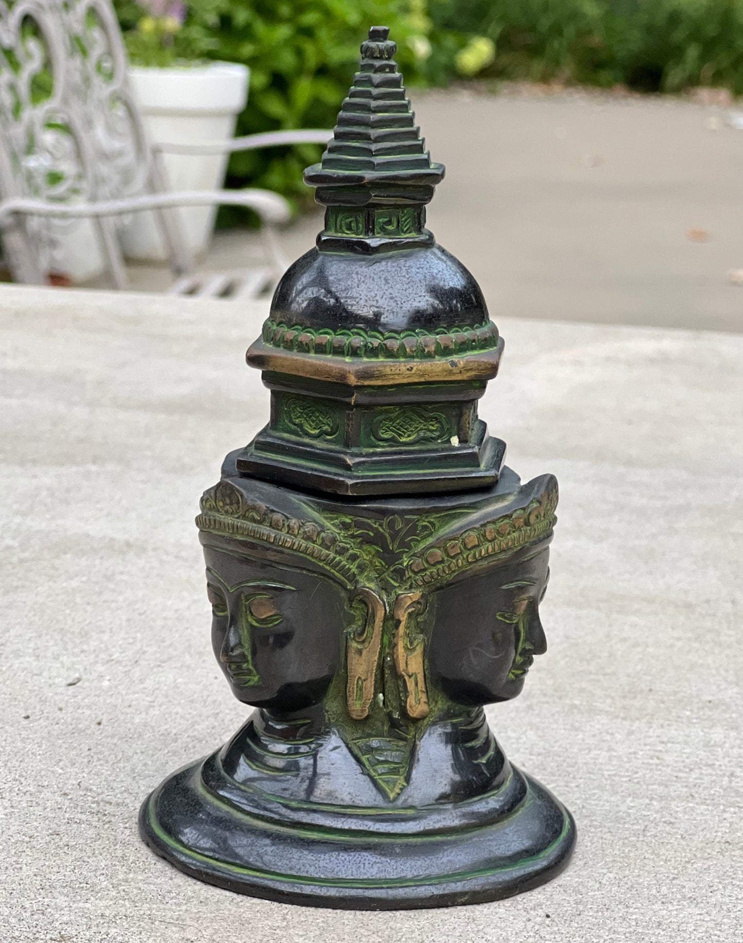 Tibetan Buddhist Old Brass Buddha Stupa Pagoda 7.5 Inches Tall