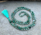 Green Aventurine Mala 108 Beads – Hand Knotted Gemstone Meditation Prayer Necklace