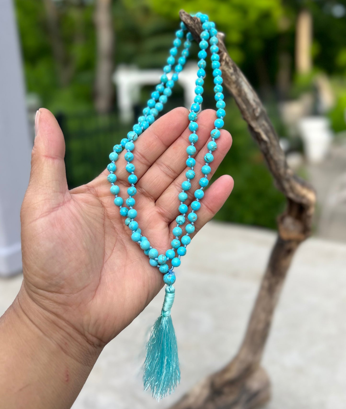 Tibetan Buddhist Turquoise Hand Knotted Mala, Rosary 108 Beads, Japa Mala, Meditation Mala, Mala Necklace, Free Silk Pouch