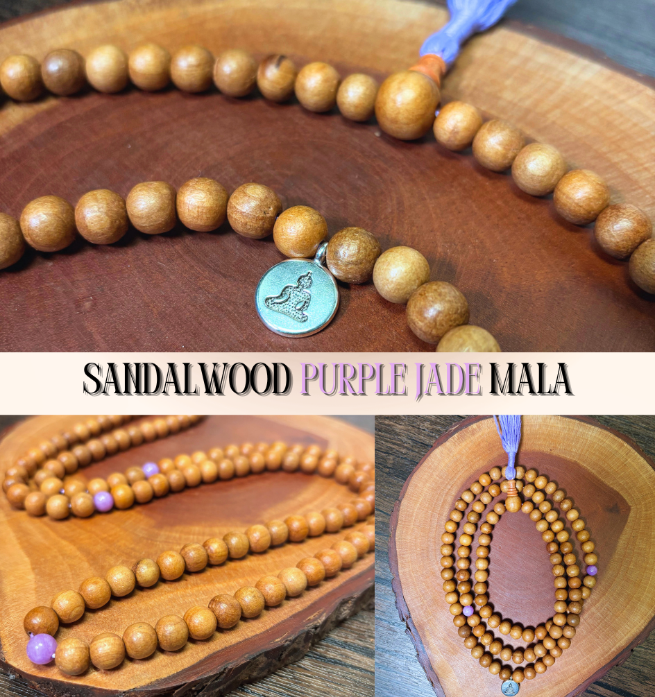 Sandalwood Purple Jade Mala - DharmaObjects