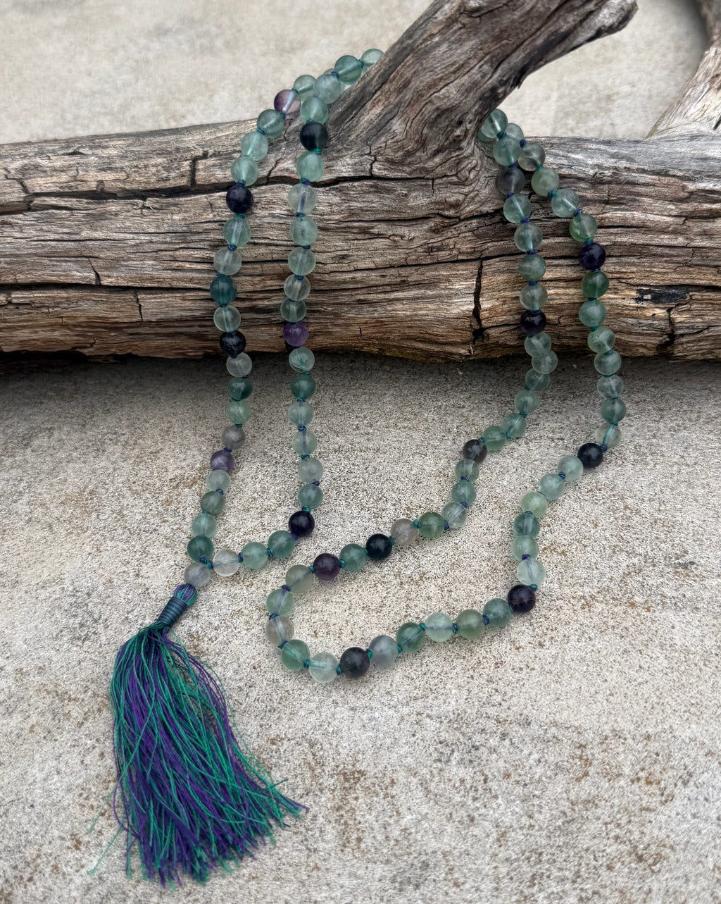 Fluorite 108 Bead Mala Necklace • Hand-Knotted Meditation Prayer Beads • Yoga Jewelry • Spiritual Healing Gemstone Necklace Gift - DharmaObjects
