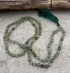 Prehnite 108 Bead Mala Necklace • Hand-Knotted Gemstone Prayer Beads • Yoga Jewelry • Spiritual Healing Meditation Necklace - DharmaObjects