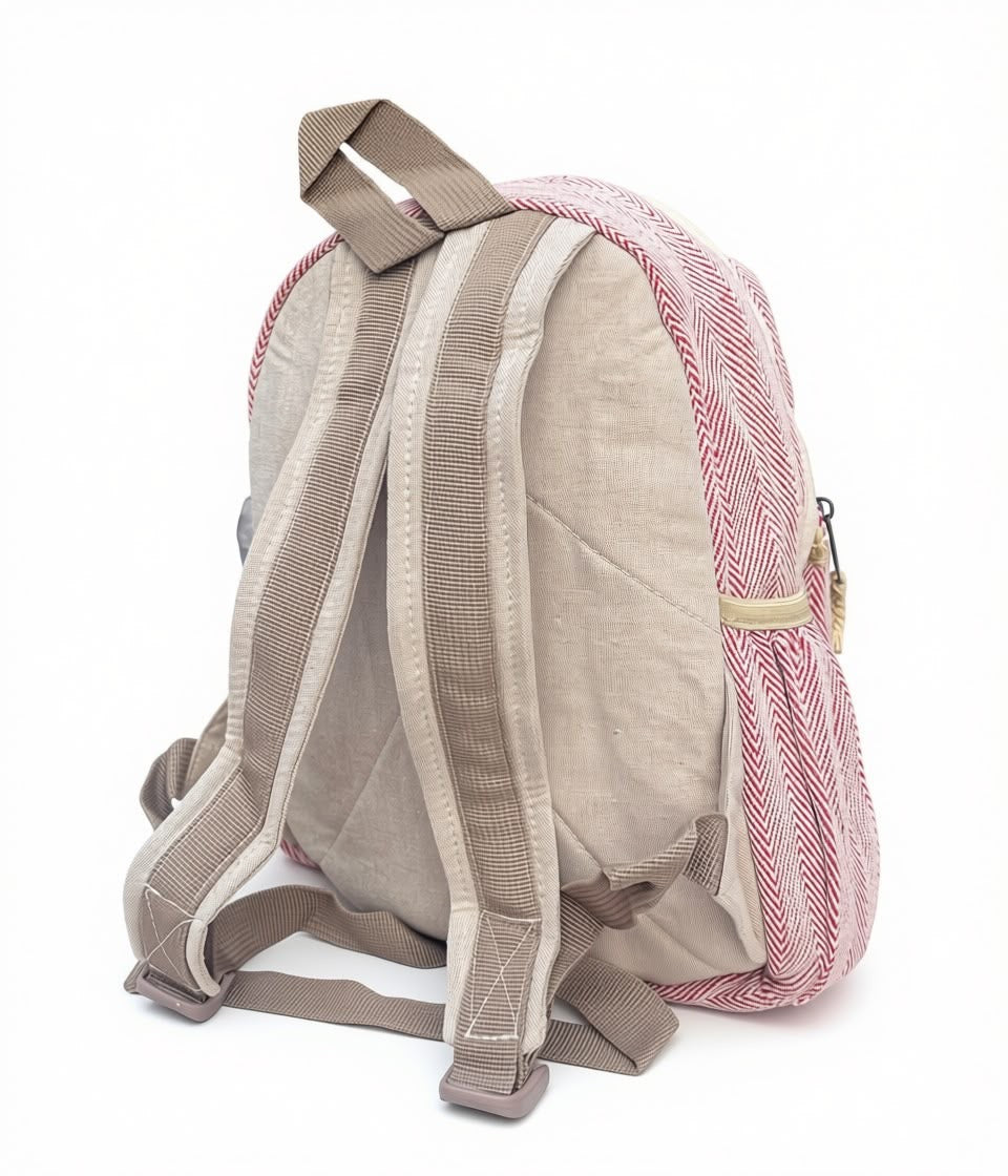 KayJayStyles Red Stripe Handmade Hemp Backpack – Small Lightweight Nepal Daypack