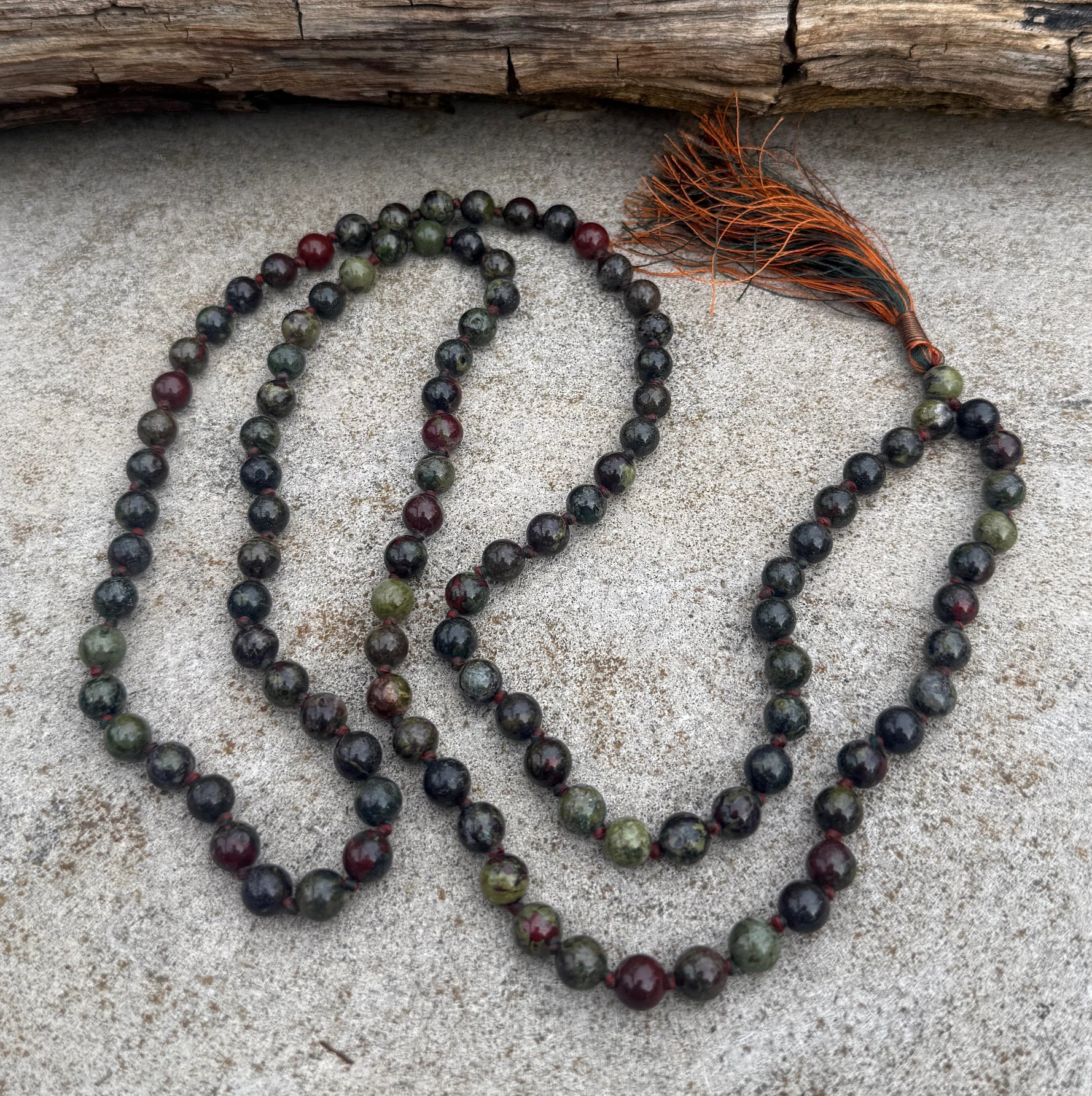 Dragon Blood Jasper 108 Bead Mala • Hand-Knotted Meditation Prayer Necklace • Yoga Jewelry • Spiritual Gift • Natural Gemstone Mala Beads - DharmaObjects