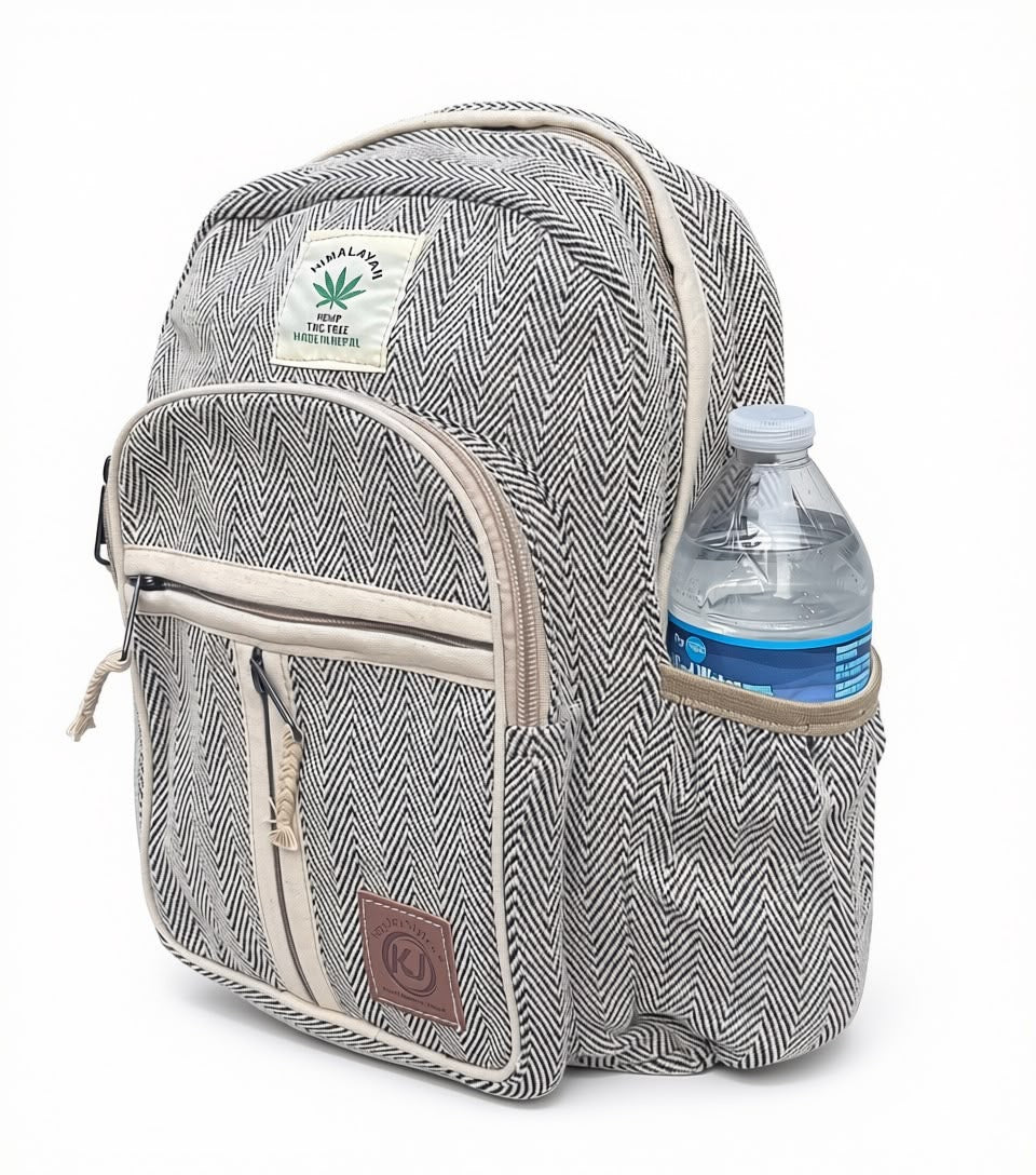 KayJayStyles Black Stripe Handmade Hemp Backpack – Small Lightweight Nepal Daypack - DharmaObjects