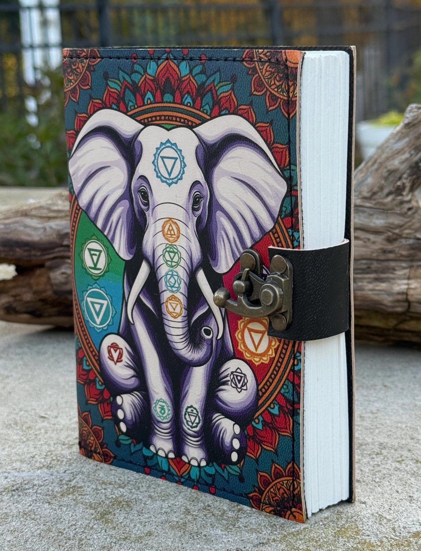 Handmade 7 Chakra Elephant Embossed Leather Journal