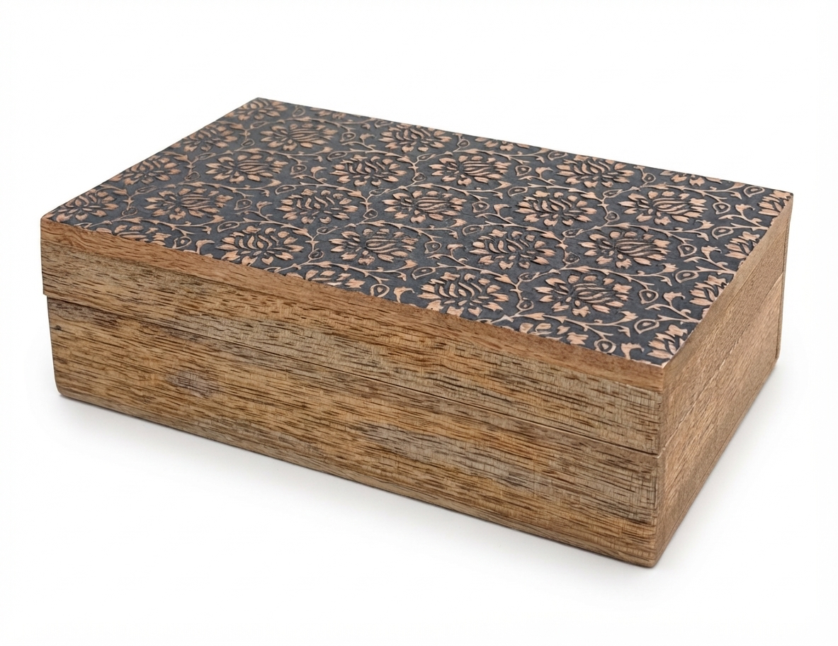 Hand-Carved Lotus Wooden Keepsake Box Jewelry Storage Box