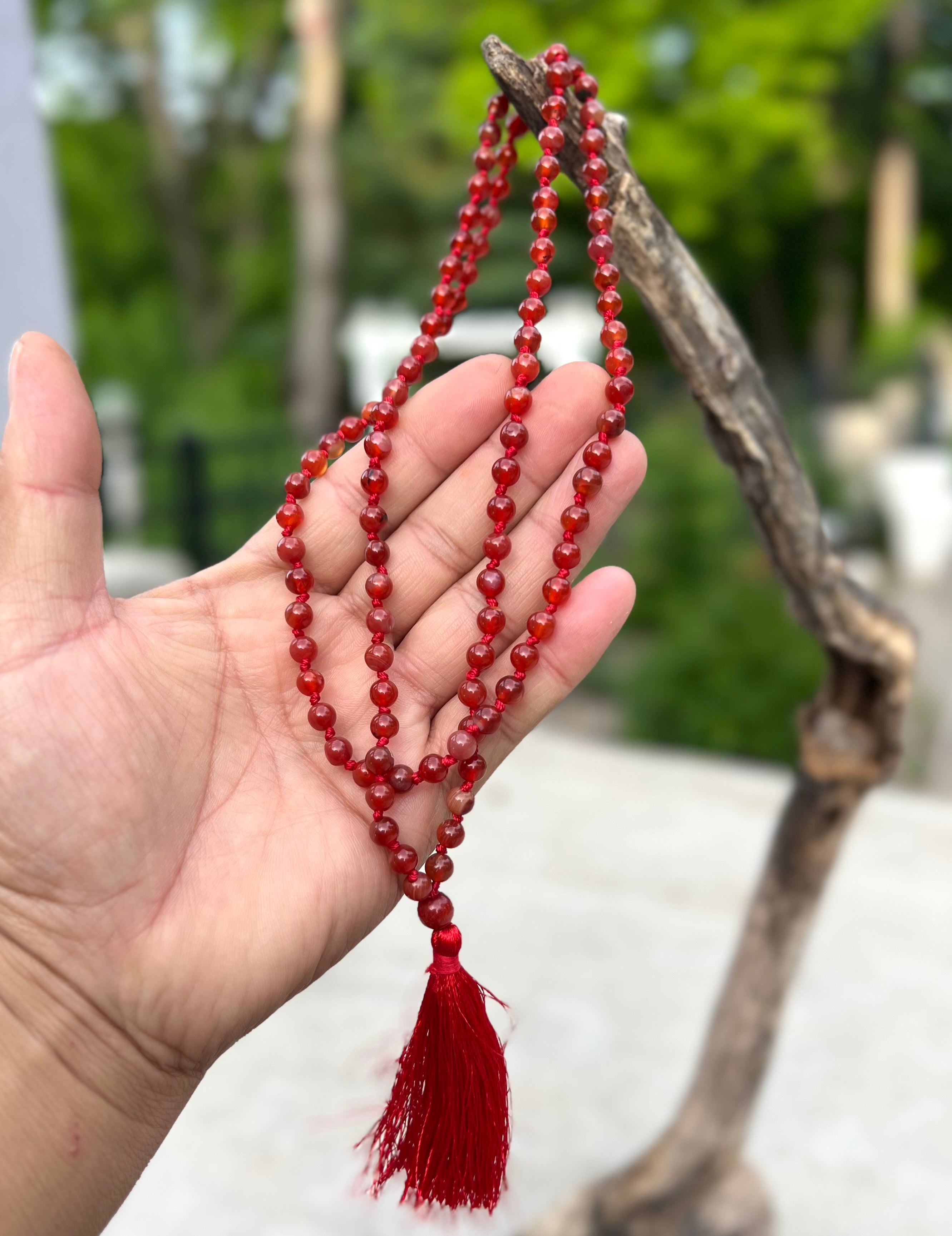 Carnelian Mala 108 Beads – Hand Knotted Gemstone Meditation Prayer Necklace