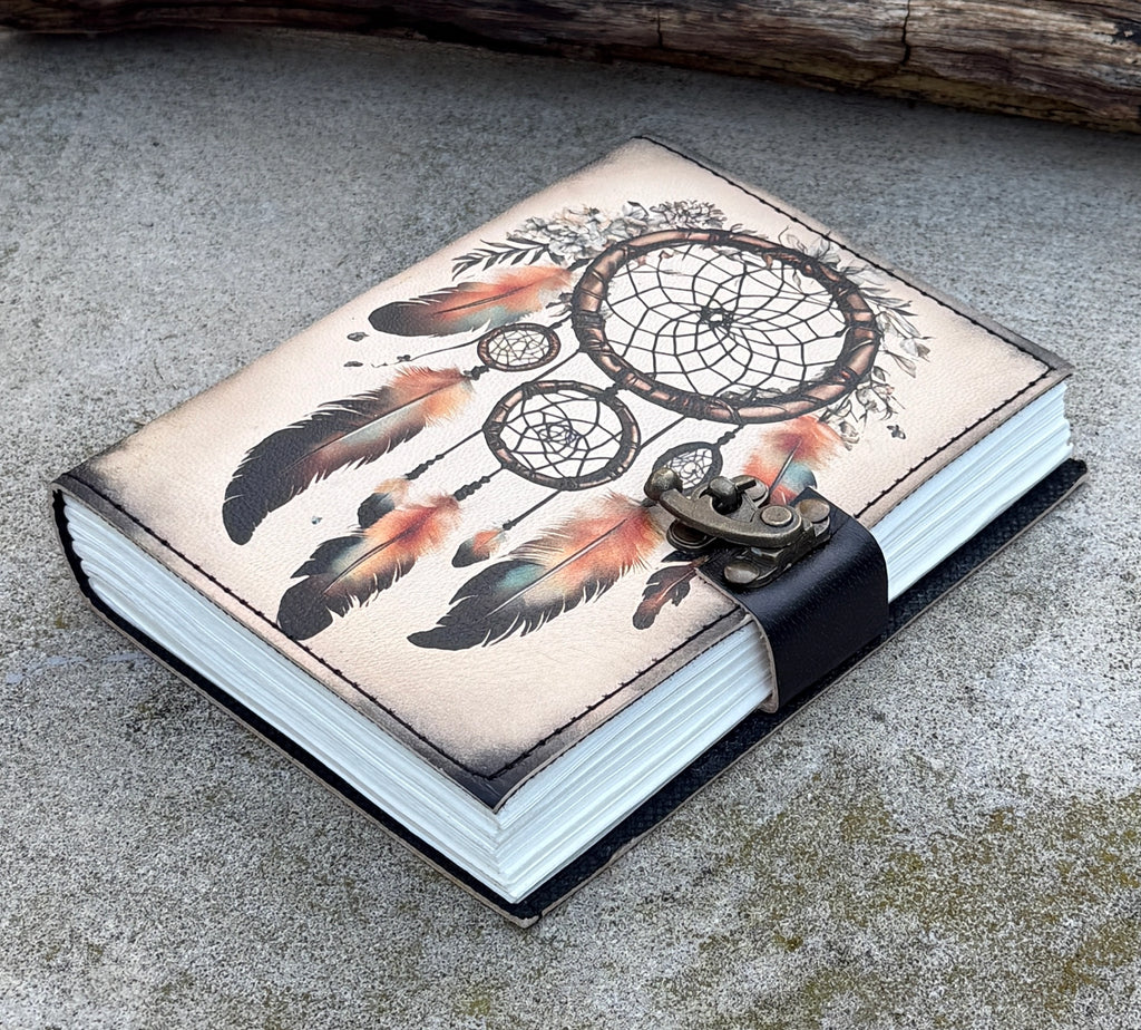 Handmade Native Dream Catcher Embossed Leather Journal
