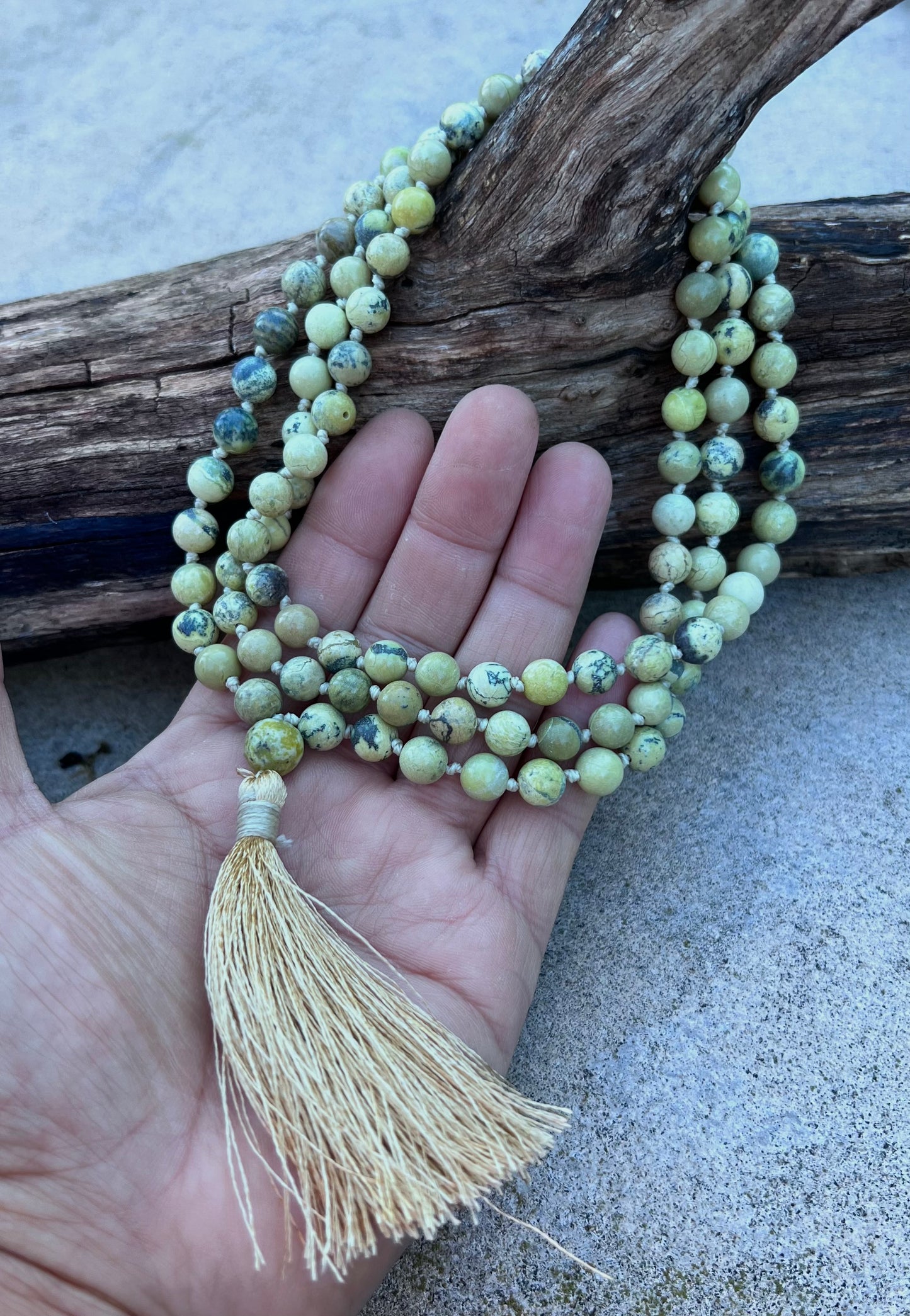 Natural Serpentine Hand Knotted Mala, Rosary 108 Beads, Japa Mala, Meditation Mala, Mala Necklace, Free Silk Pouch