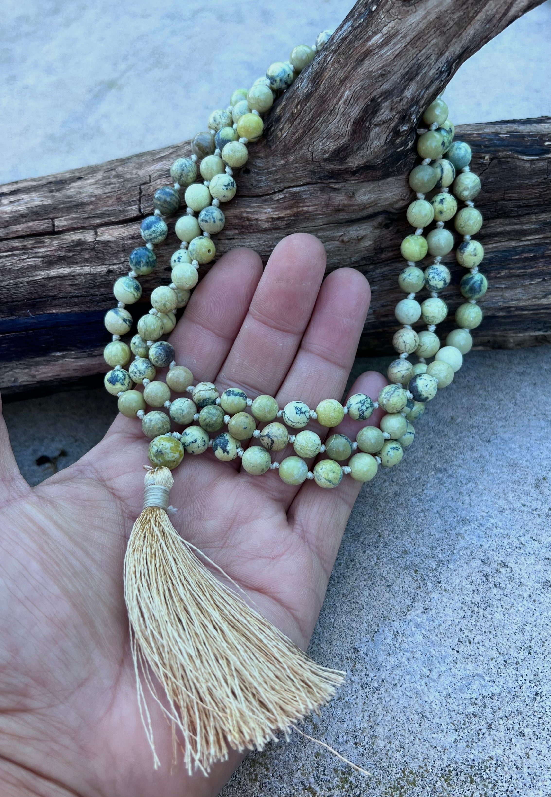 Serpentine Mala 108 Beads – Hand Knotted Gemstone Meditation Prayer Necklace