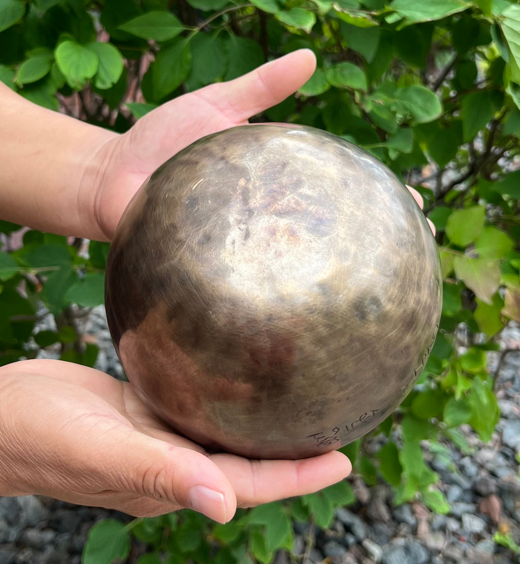 Hand Hammered Tibetan Full Moon Singing Bowl 6" – Nepalese Meditation Bowl with D Note 315 Hz, Cushion & Mallet for Sacral Chakra Healing - DharmaObjects