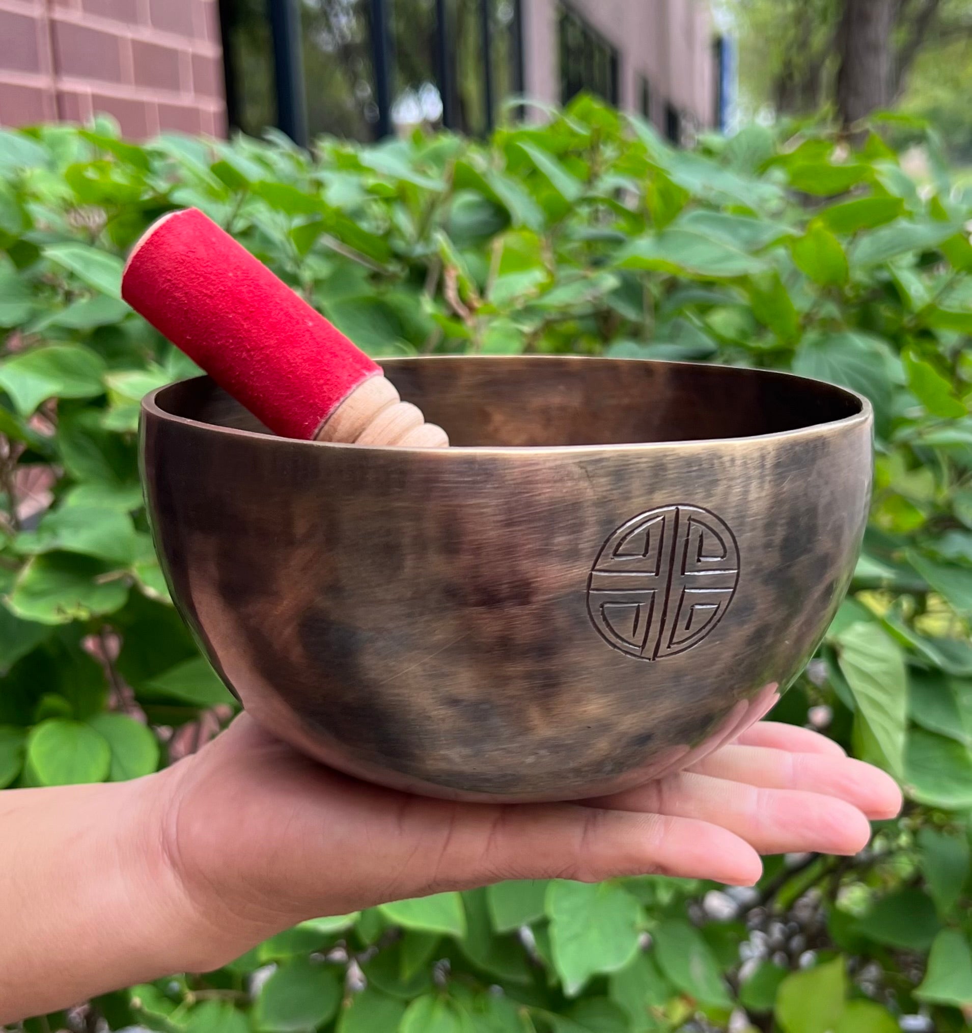 Hand Hammered Tibetan Full Moon Singing Bowl 6.5" – Nepalese Meditation Bowl with D Note 572 Hz, Cushion & Mallet for Sacral Chakra Healing - DharmaObjects