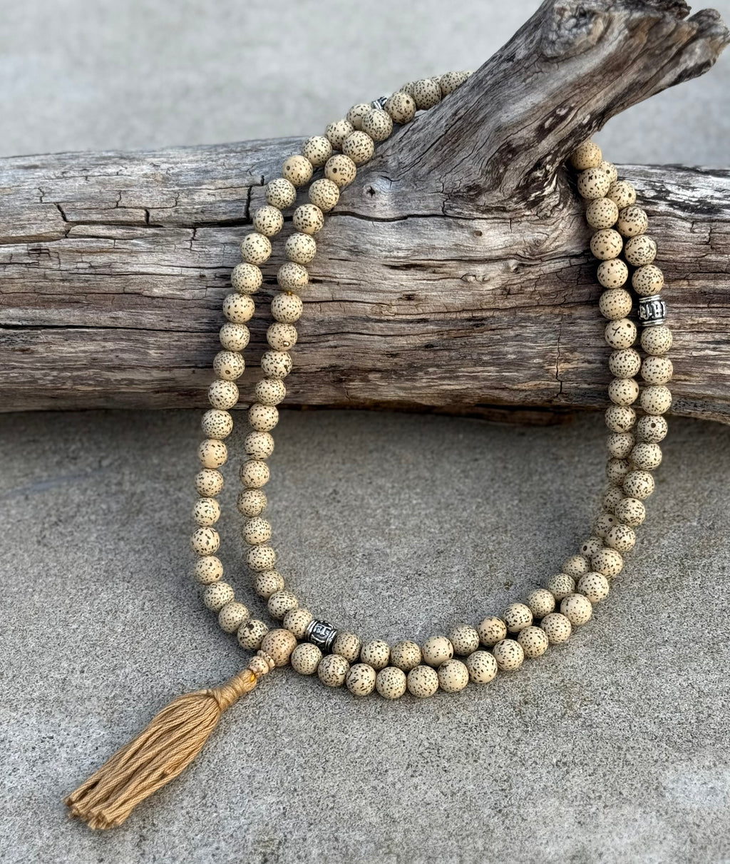 Natural Lotus Seed 108 Beads Prayer Mala - DharmaObjects