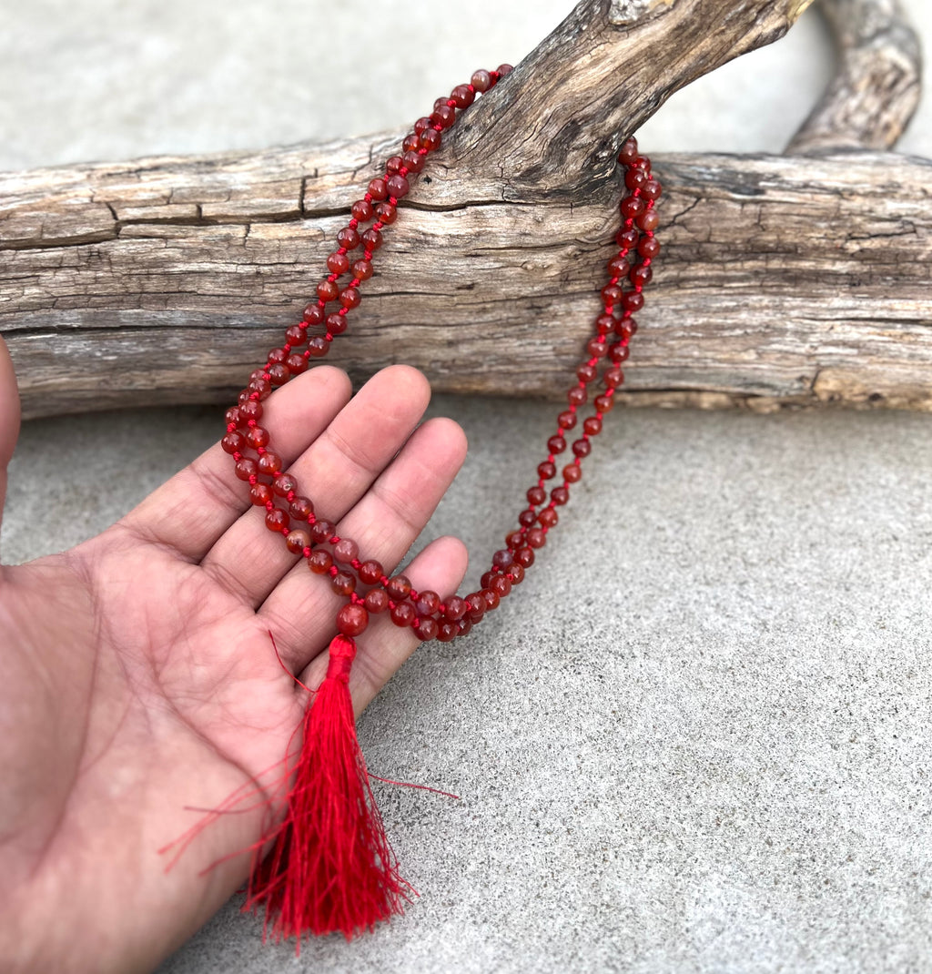 Carnelian Mala 108 Beads – Hand Knotted Gemstone Meditation Prayer Necklace