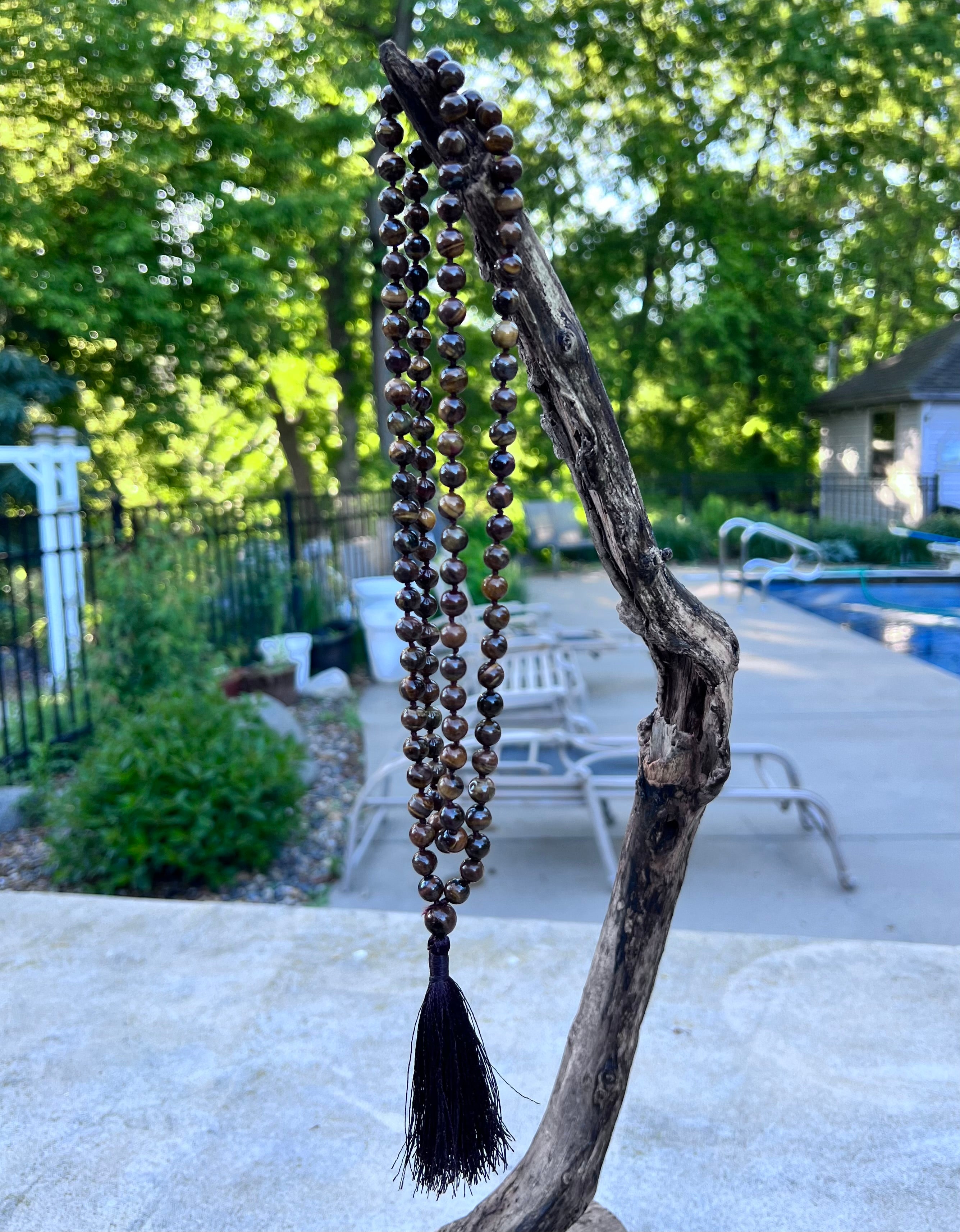 Tiger’s Eye Mala 108 Beads – Hand Knotted Gemstone Meditation Prayer Necklace