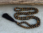 Tiger’s Eye Mala 108 Beads – Hand Knotted Gemstone Meditation Prayer Necklace