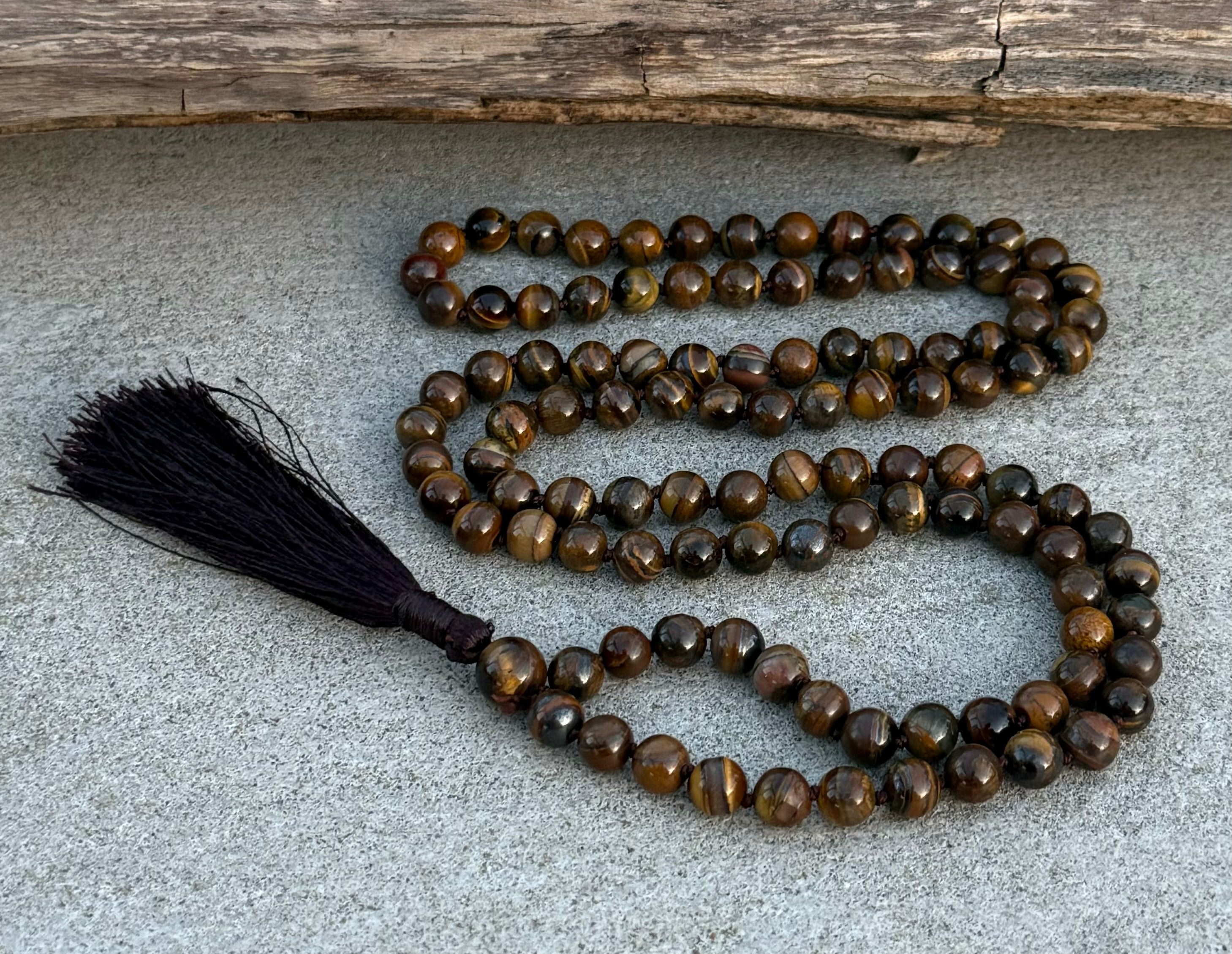 Tiger’s Eye Mala 108 Beads – Hand Knotted Gemstone Meditation Prayer Necklace